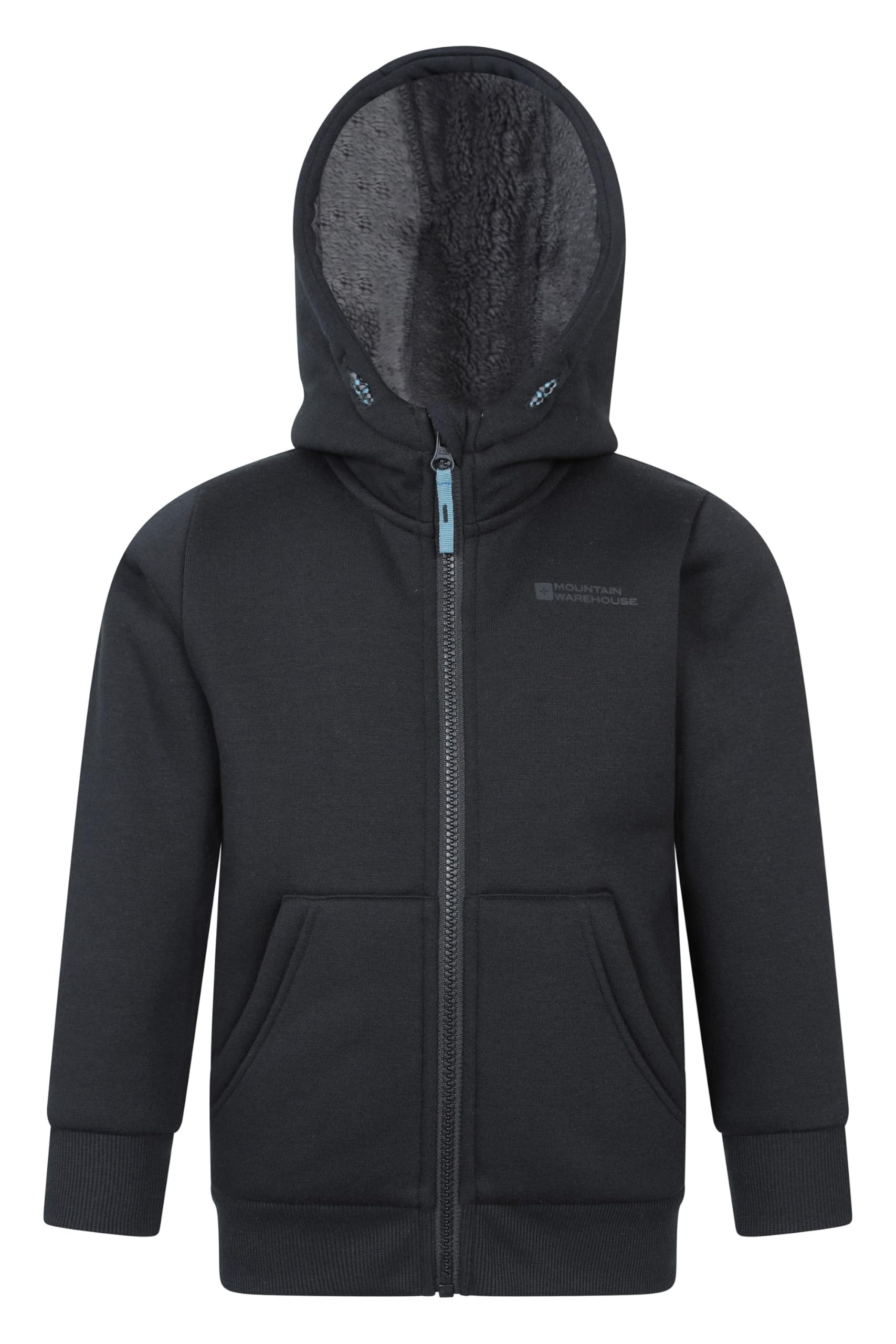 Mountain Warehouse Unisex Kids Black Nordic Ii Kids Full-Zip Hoodie - Warm & Snug Top With Sherpa Lining, For Boys & Girls - Best For Autumn, Winter, Outdoors, Walking, School Kids Size 5-6 Years