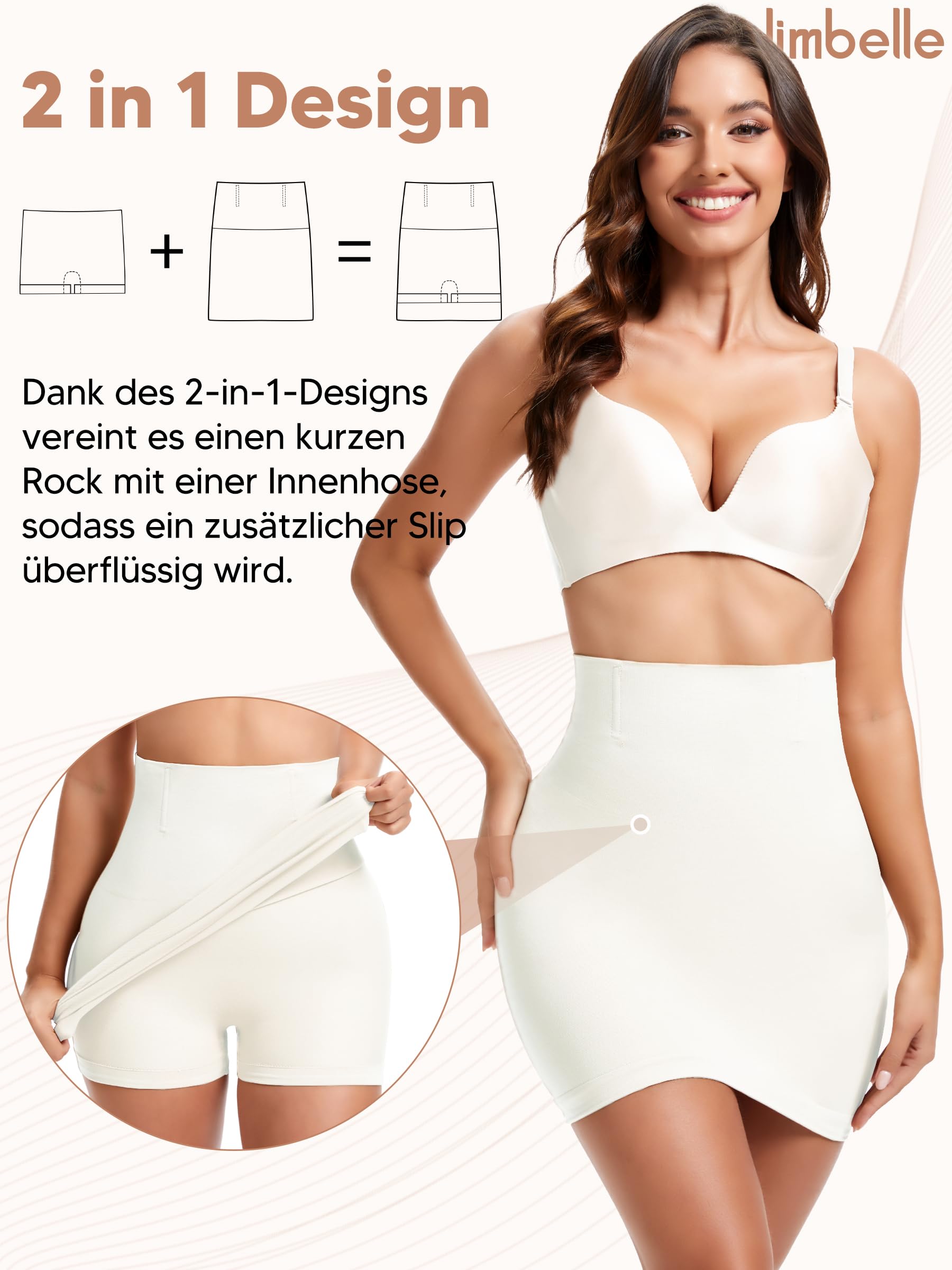 SLIMBELLE Jupon Gainant pour Femme avec Pantalon intégré Ventre Puissant sans Couture Taille Haute Gainante 2 en 1 Jupe et Short sous vêtement Gainant
