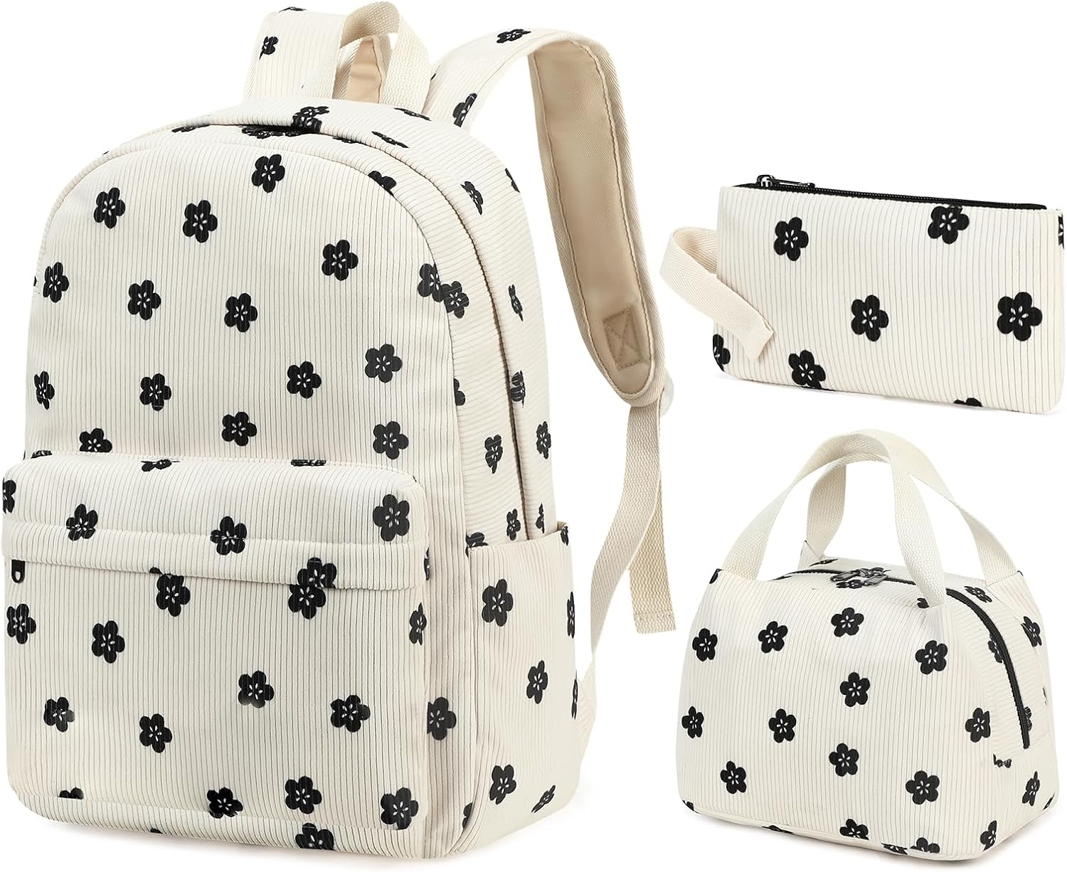 School Backpack for Girls Laptop Backpack for Teen Women Preschool Kindergarten Elementary Kids Bookbags Travel Daypack with Lunch Bag and Pencil Case (Corduroy Floral) - Image 9