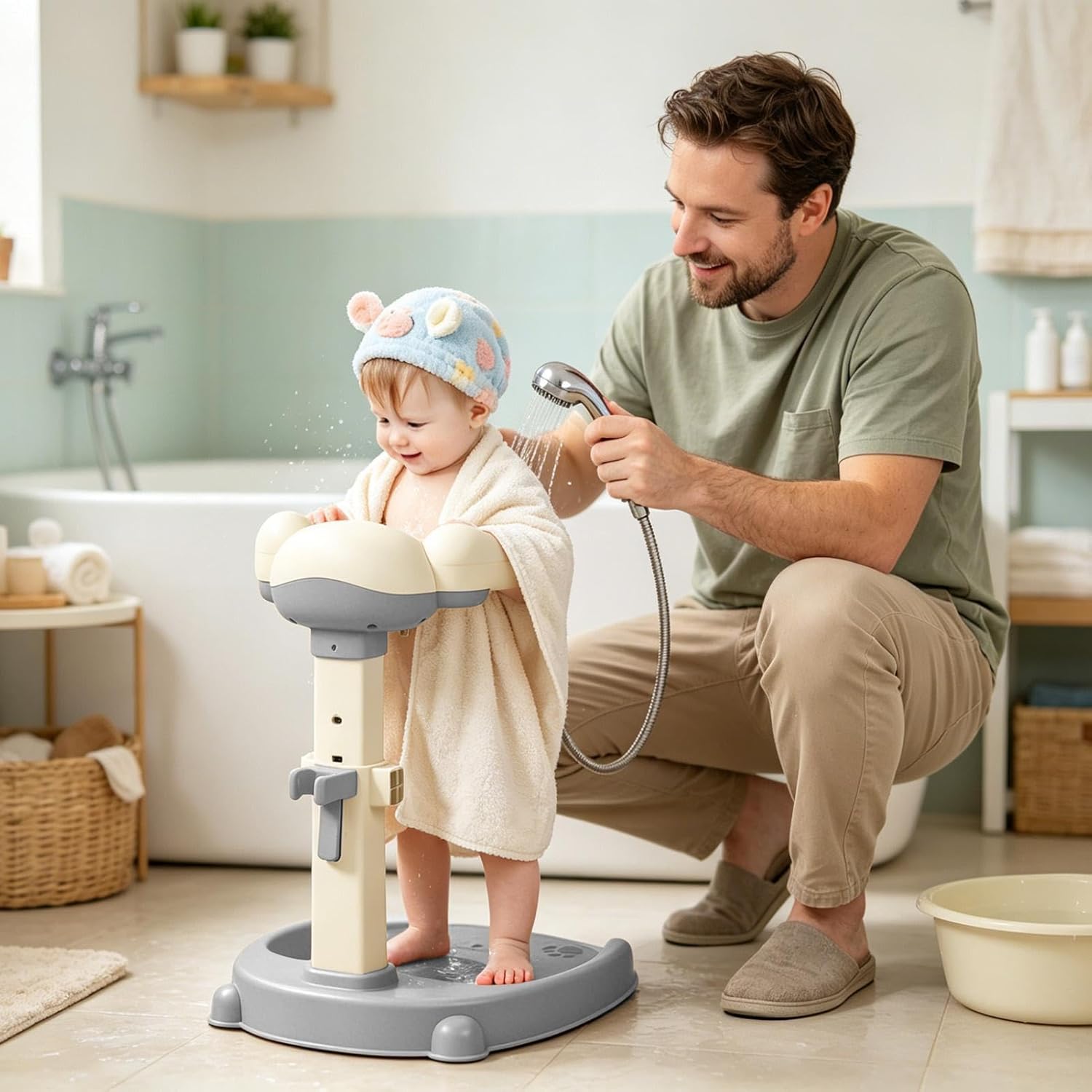 Kid Shower Standing Support - Adjustable Holder Helper,Anti-Slip Kid Standing Shower Holder,for Boys Girls Home Tub Apartment Travel Hotel