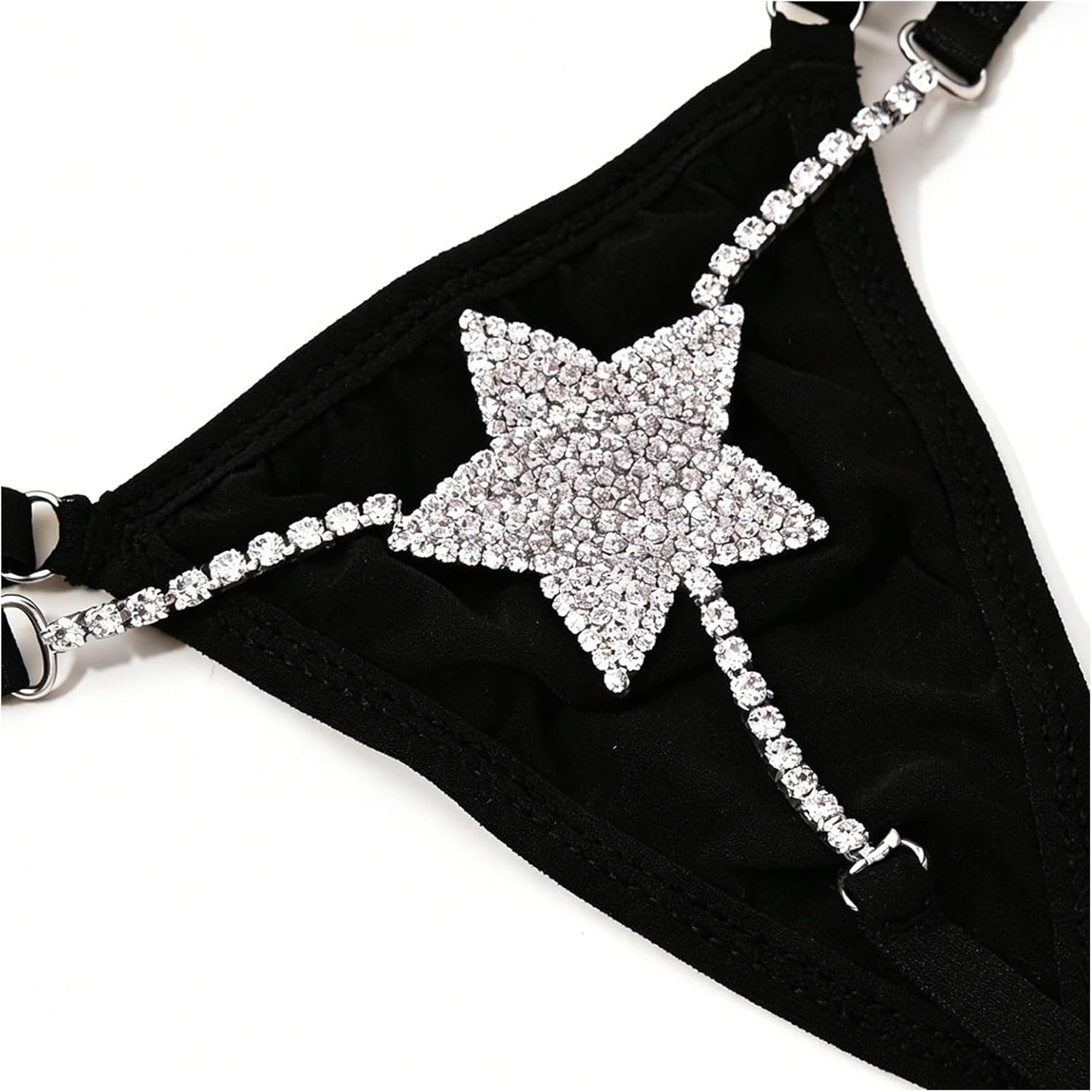 Women's Rhinestone Star-Print Low-Rise Thong, Crystal Back Chain Panties, Adjustable Waistband, Perfect for Parties
