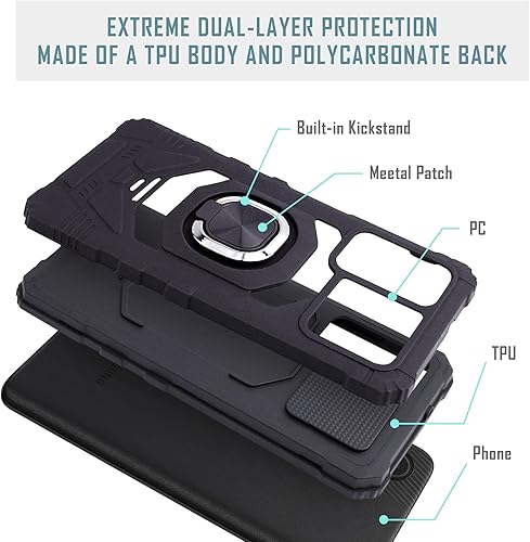 Miniatura 2 de Funda para teléfono Samsung Galaxy A03S con protector de pantalla de vidrio templado de cuerpo completo grado militar, soporte magnético para anillo