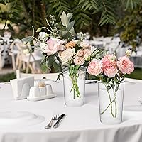 Vista 6 de 6 jarrones cilíndricos de plástico para centros de mesa, jarrón redondo alto resistente a la rotura, jarrón cilíndrico transparente, jarrones