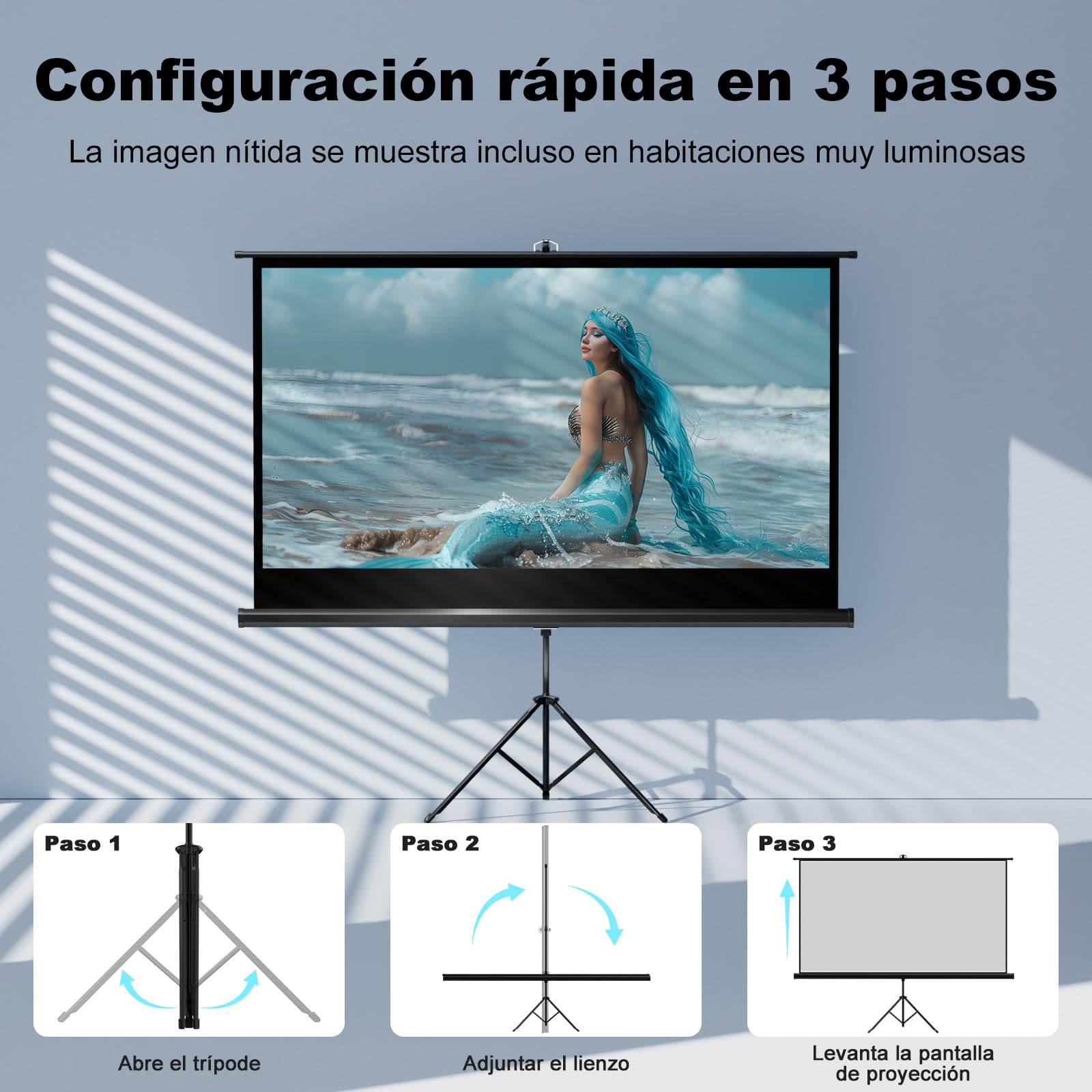 VISULAPEX - Pantalla de proyección en pie, 16:9 videoproyector ajustable con bolsa de transporte, proyector interior exterior para películas y presentaciones