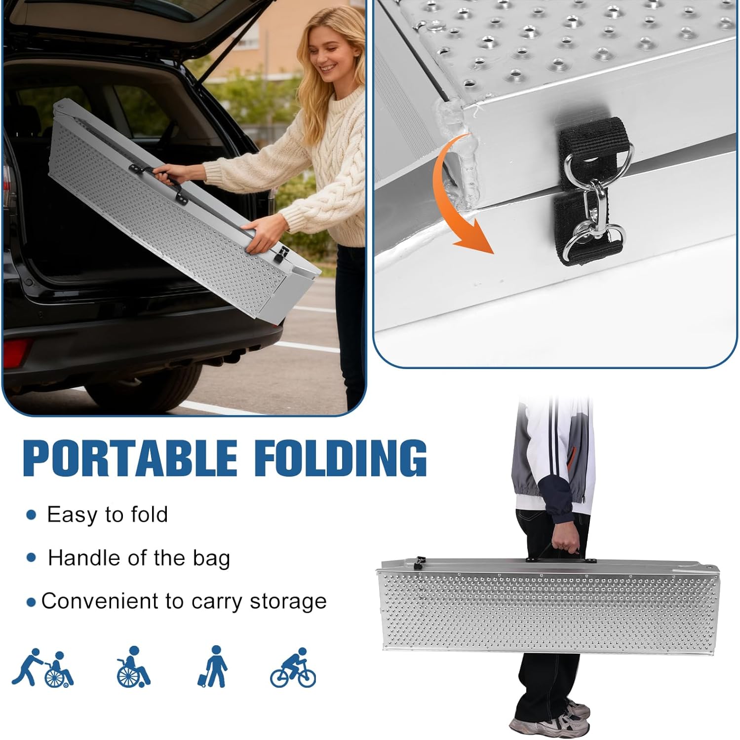 2PCS 85 Inch Aluminum Motorcycle Ramp with Handle Truck Ramps with Straps and Gloves Heavy Duty Folding Ramps for Pickup Trucks