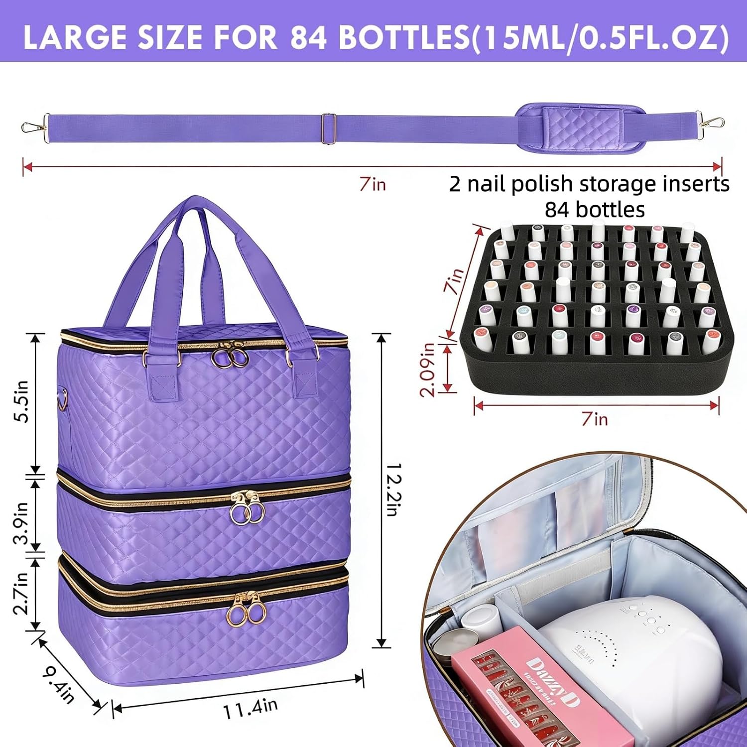 Nail Polish Organizer Bag Hold 84 Bottles(15ml/0.5 fl.oz) 3 Layers image 4