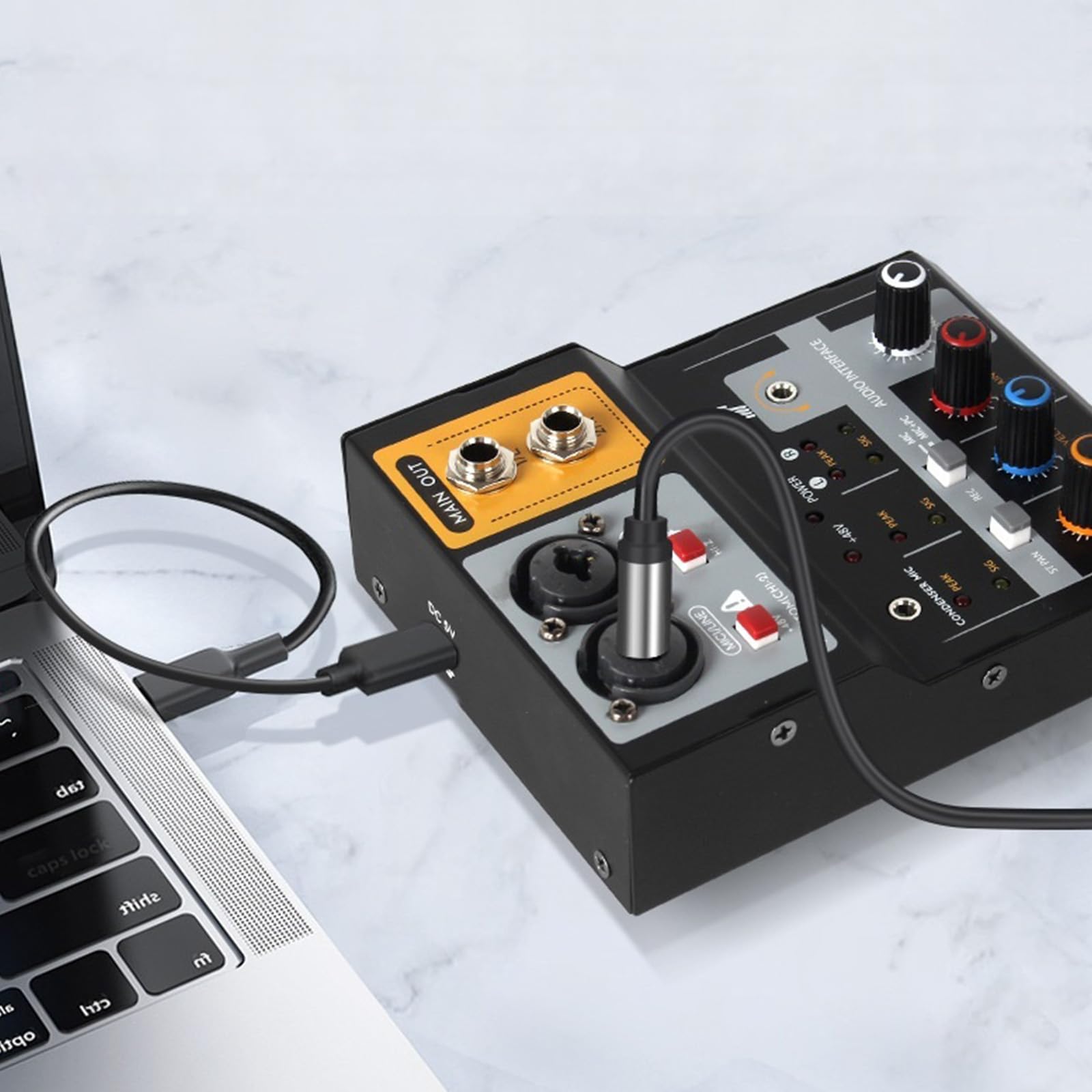 Mezclador de estudio de 2 canales, placa de sonido, mezclador auditivo USB con sonido Hifi 32 bits/384 kHz resolución para audio USB
