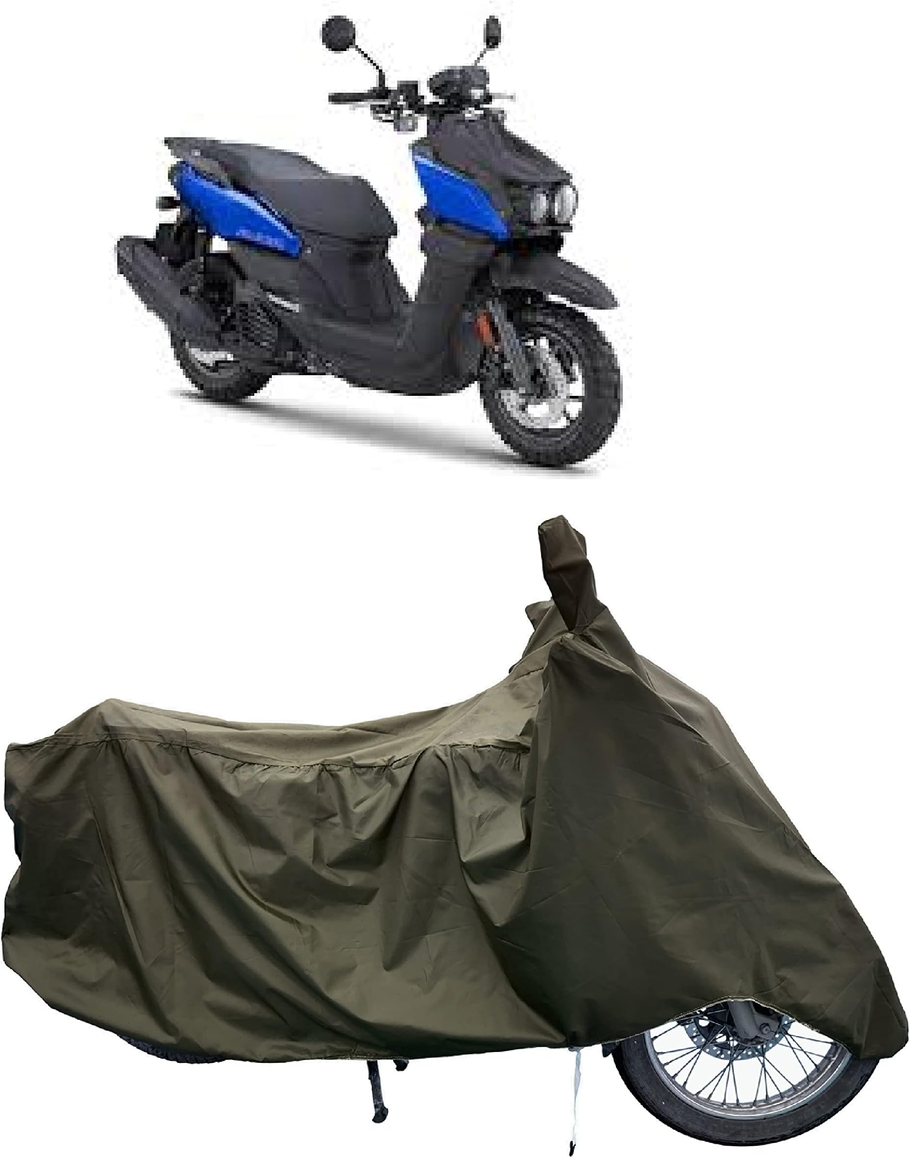 Amexride Two Wheeler Body Cover Compatible with Yamaha Zuma 125 New with Dust Proof and Water Resistant Fabric (Olive Colour)