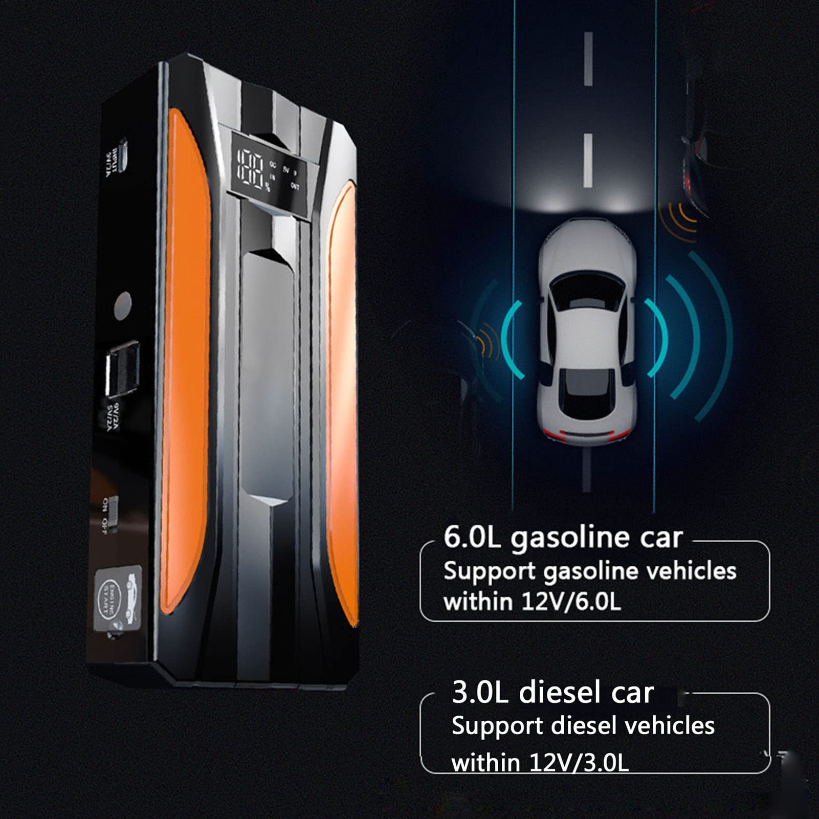 FAXIOAWA Avviatore di Emergenza per Auto 2 in 1 16800mAh Compressore d'Aria Power Bank 12V Booster Automatico per Veicoli e Strumenti di Fuga per Veicoli Camion SUV