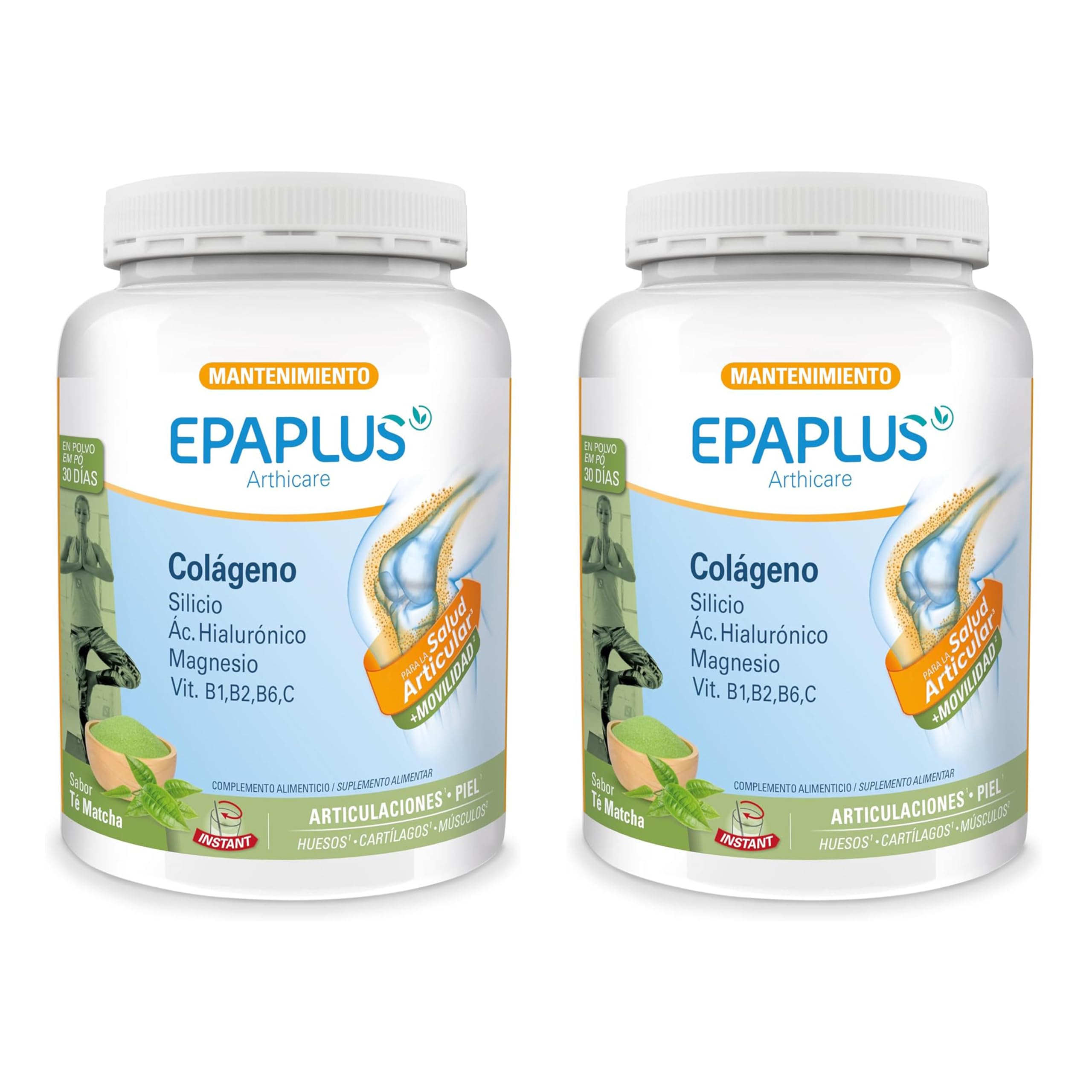 EPAPLUS Arthicare - Colágeno en Polvo - Pack 2 Unidades de 330 g para 60 días - Té Matcha - Con Ácido Hialurónico, Magnesio y Vit. B1, B2, B6 y C