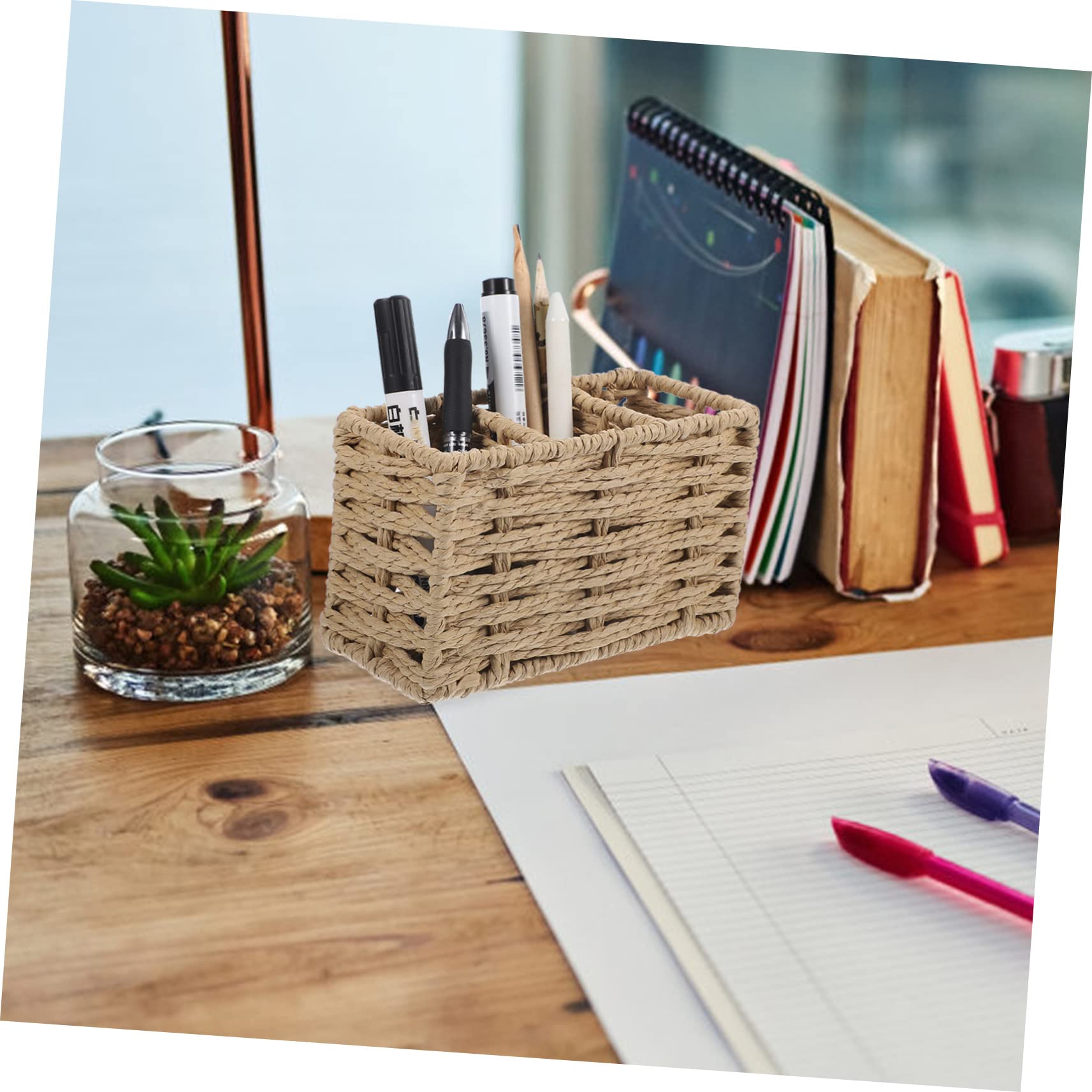 POPETPOP Cesta de Cubiertos y Utensilios de Cocina de Cuerda de Papel Beige Gran Capacidad Organizador para Cucharas, Espátulas y Cucharones para Cocina