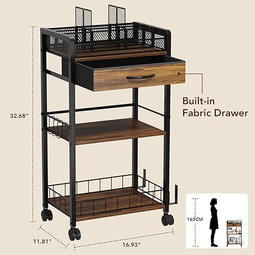 Miniatura 4 de Carro Rodante de 3 Niveles - Carro Utilitario de Metal con Cajón de Almacenamiento y Ruedas, Organizador Versátil de Arte y Manualidades para el