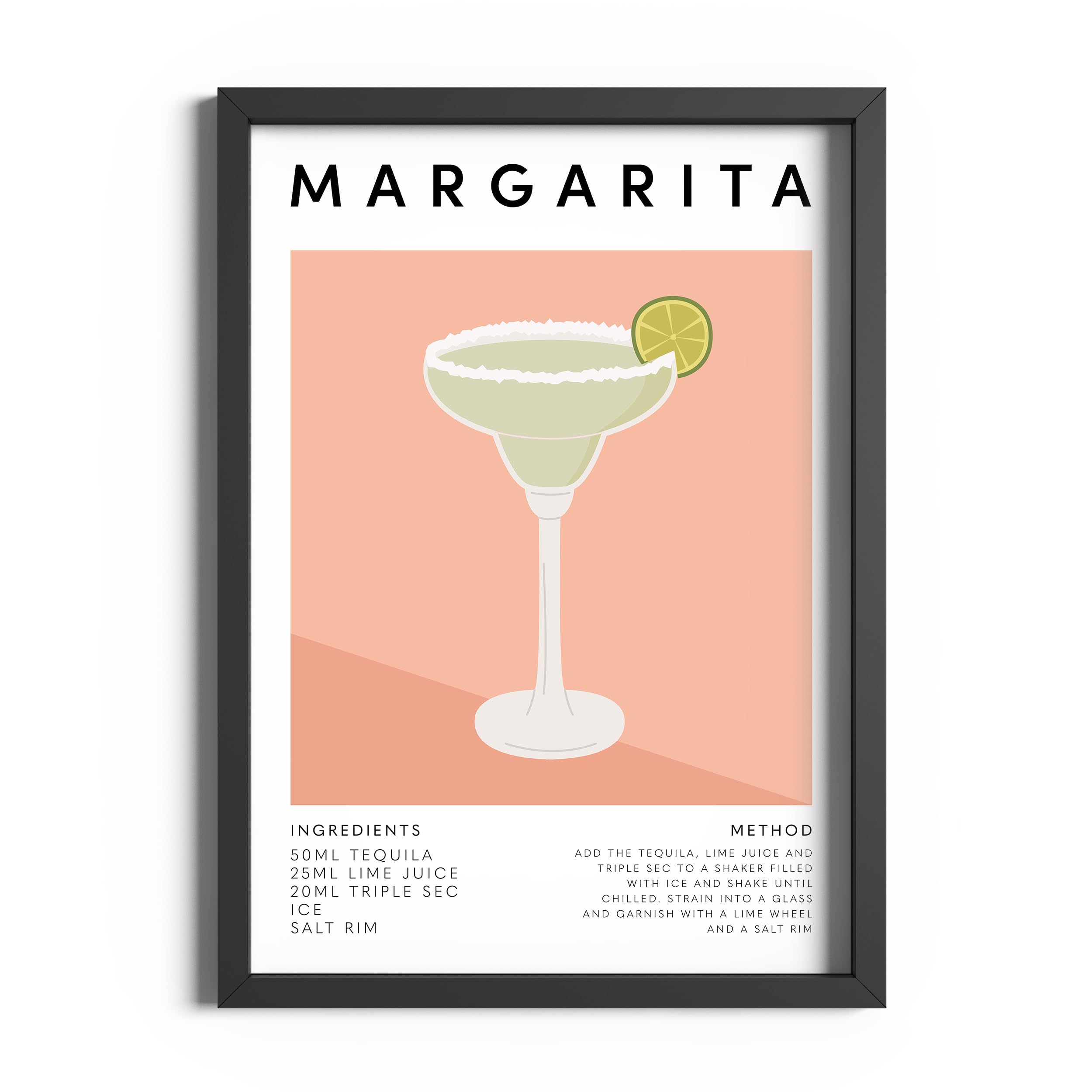 ETEKNICKitchen Wall Art Margarita Classic Cocktail Poster Mixology Recipe Drinks Print Home Bar Accessories Dining Room Decor Sign Gifts (A4, Black Frame)