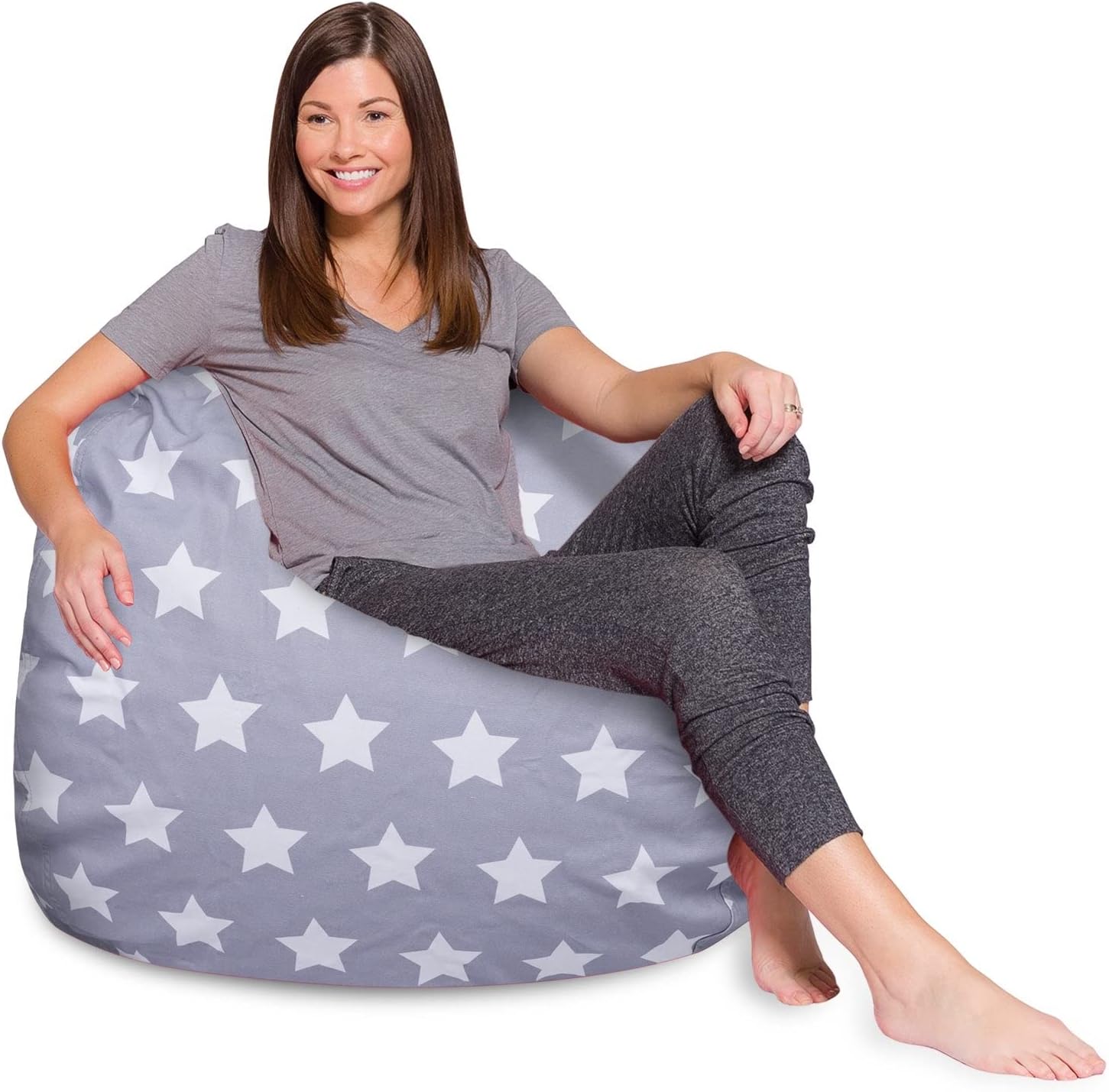 Posh Beanbags Bean Bag Chair, Large Machine Washable - Canvas White Stars on Gray
