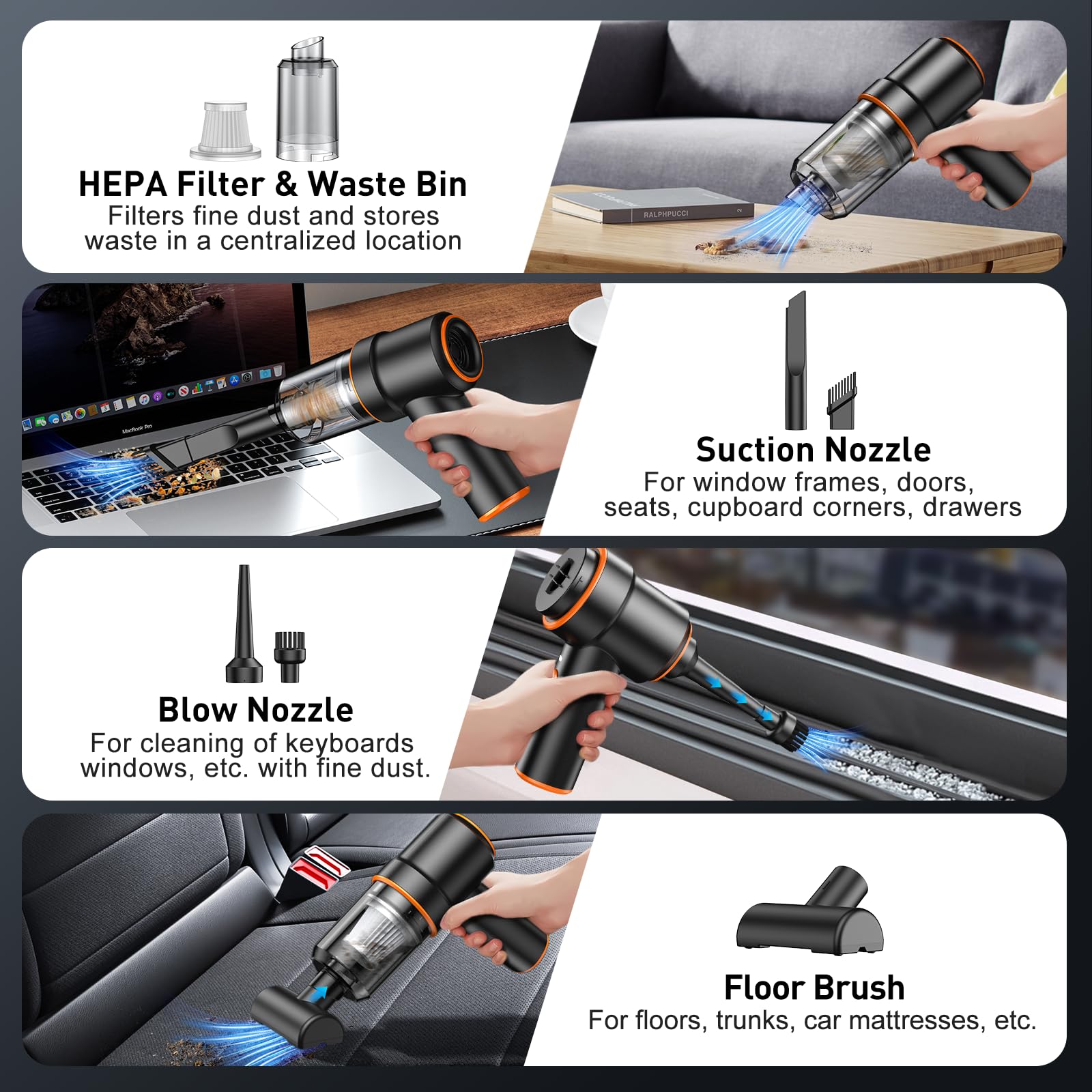 KMM Handheld Car Vacuum Cleaner, 9000PA Hand Held Vacuum & Air Duster view 5