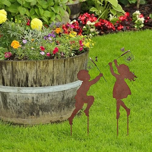 Miniatura 6 de Estacas de jardín, 2 piezas de mariposas atrapadoras de hierro para niños y niñas, decoración artística de patio, decoración artística de patio,