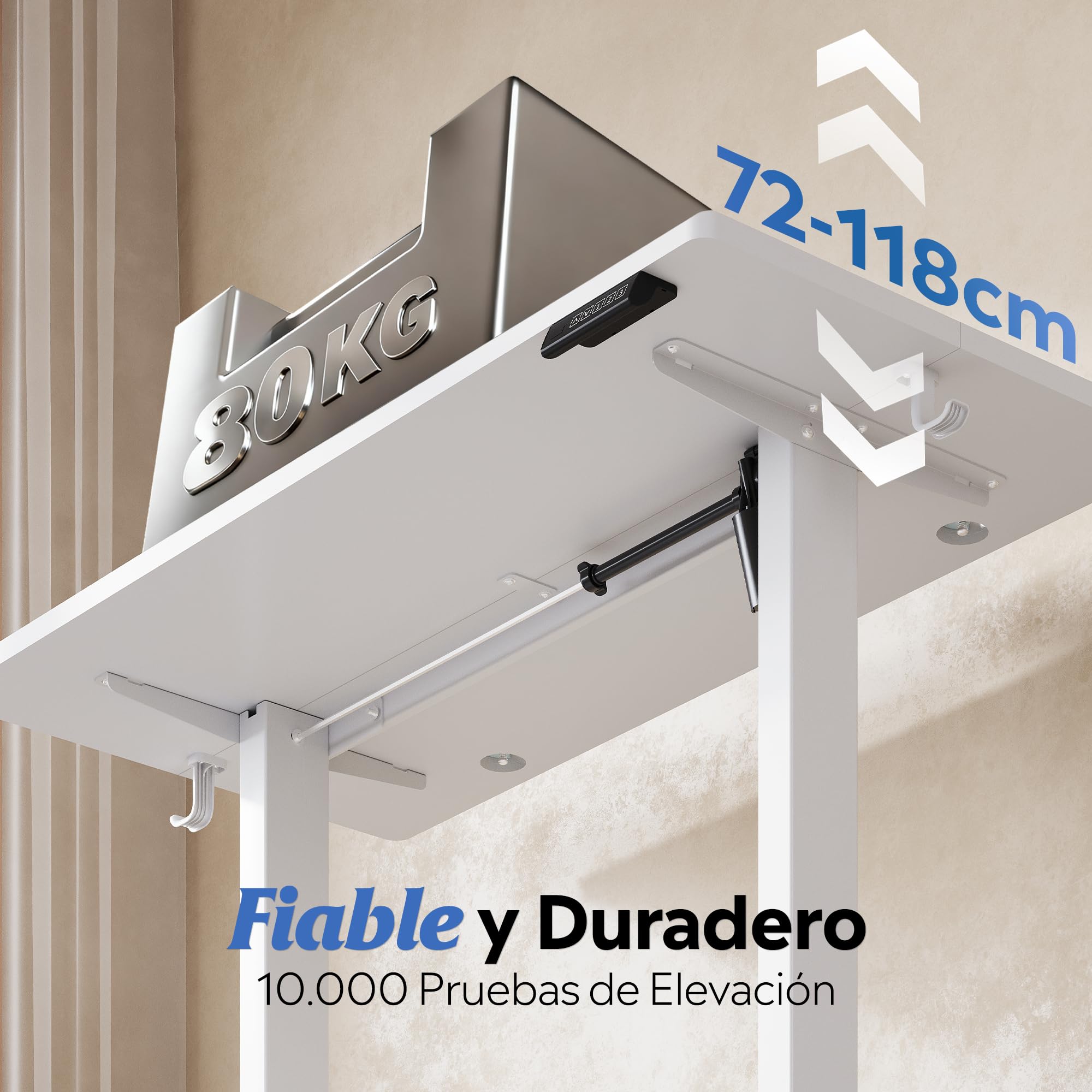 DEVAISE Escritorio Elevable Eléctrico,Mesa Regulable Rltura 120 x 60cm con 3 Memorias,Mesa de Oficina con Panel Inteligente en Casa con Tablero Ensamblado, Blanco