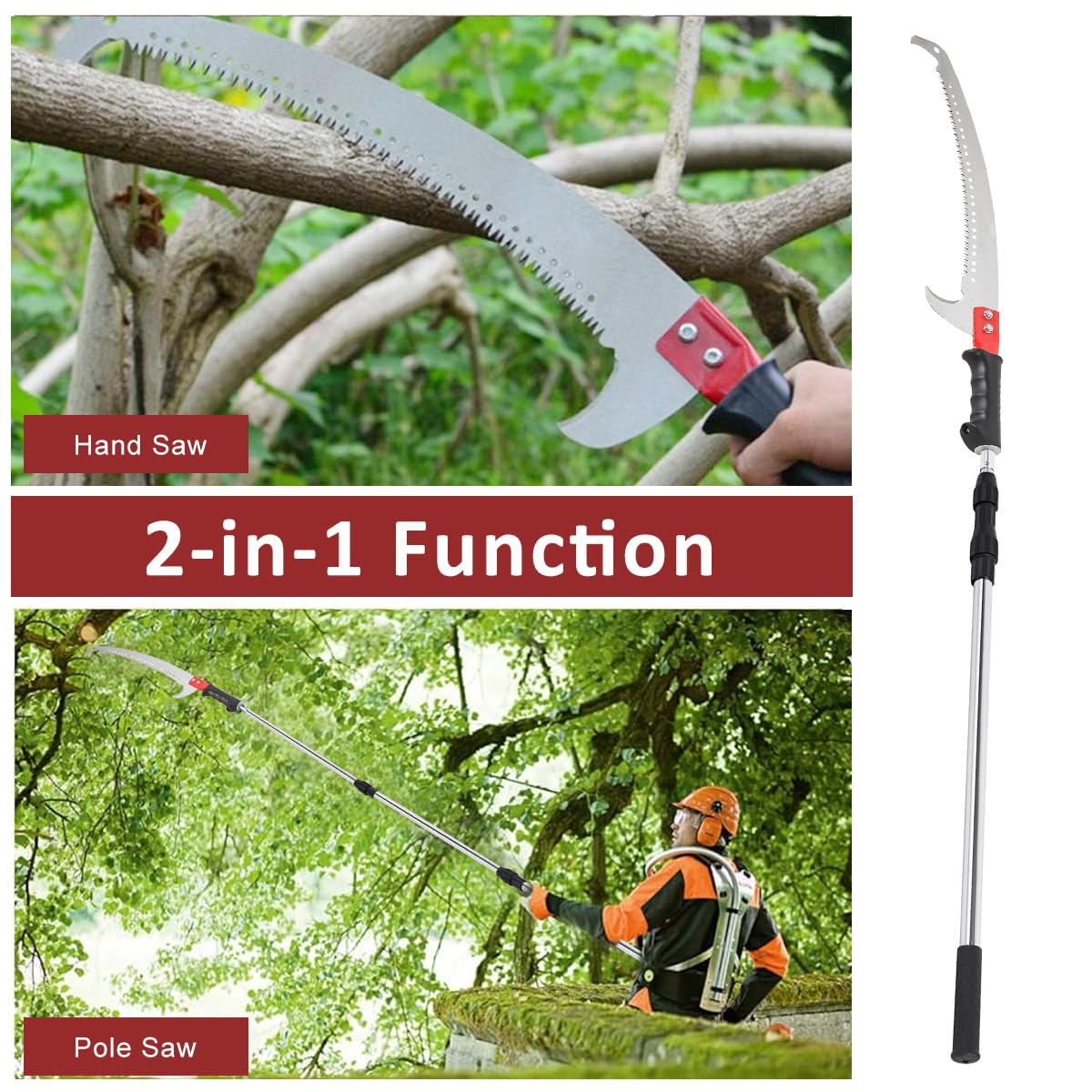 Optifit® Telescopic Manual Pruning Saw - 9.8FT Extendable Stainless Steel Pole Saw with Curved Hooked Blade - Manual Tree Pruner for Thick Branches - Image 4 thumbnail
