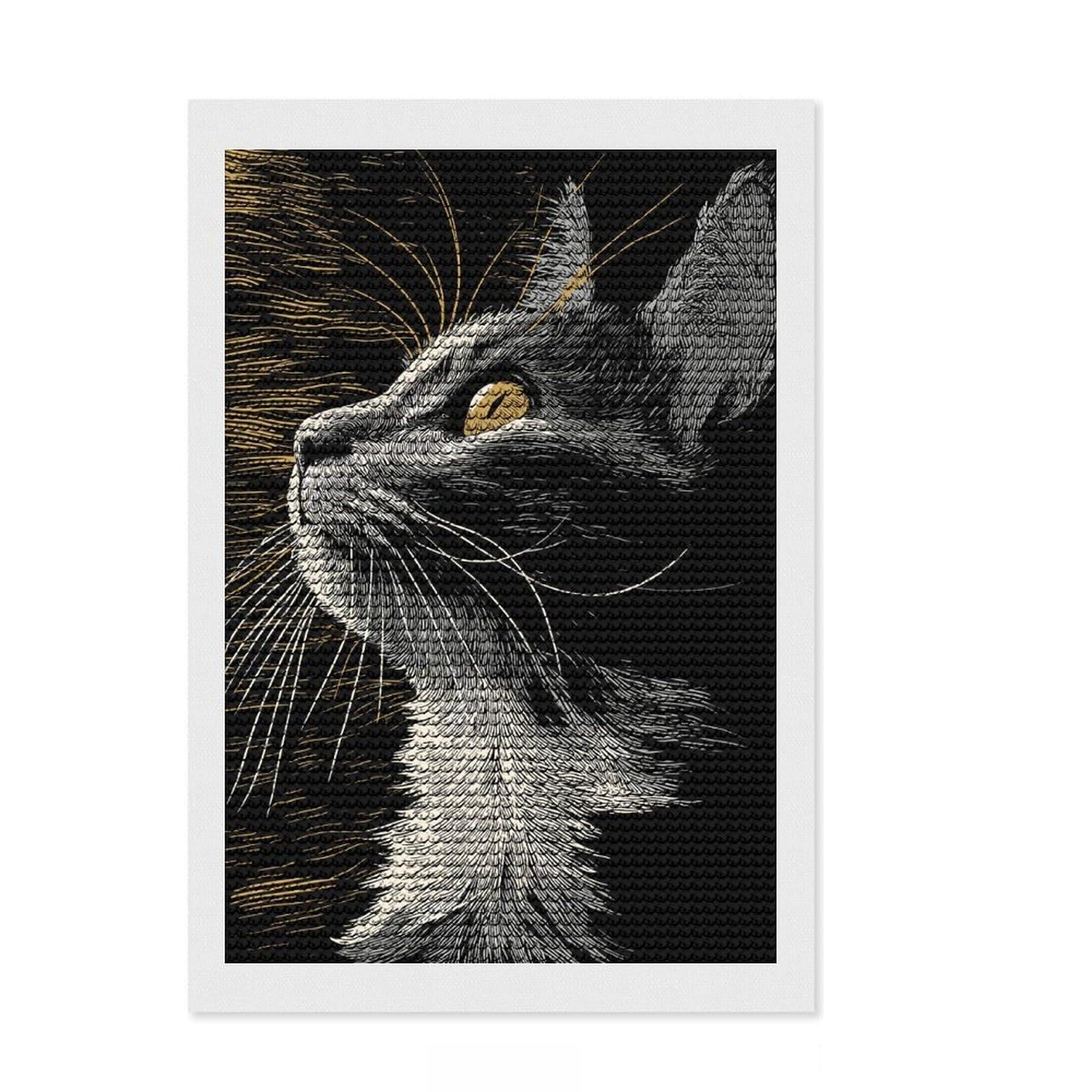 Junmoney Elegant Cat Portrait in Scratchboard Style Full Drill Diamond Painting Kit 8"x12", for Teens, Boho Decor, Good for Quiet Evenings, Thoughtful Handmade Gift