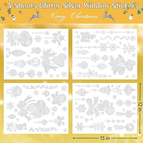 Miniatura 7 de Adhesivos de Navidad para ventanas de vidrio, copos de nieve, polvo de purpurina para manualidades, calcomanías de ventana de Navidad para