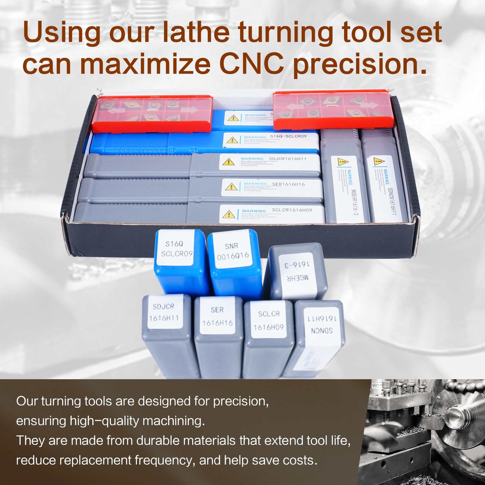 Indexable Lathe Turning Tool 21Pcs Kit 5/8" (16mm) Shank for Metal — Amazon image 4