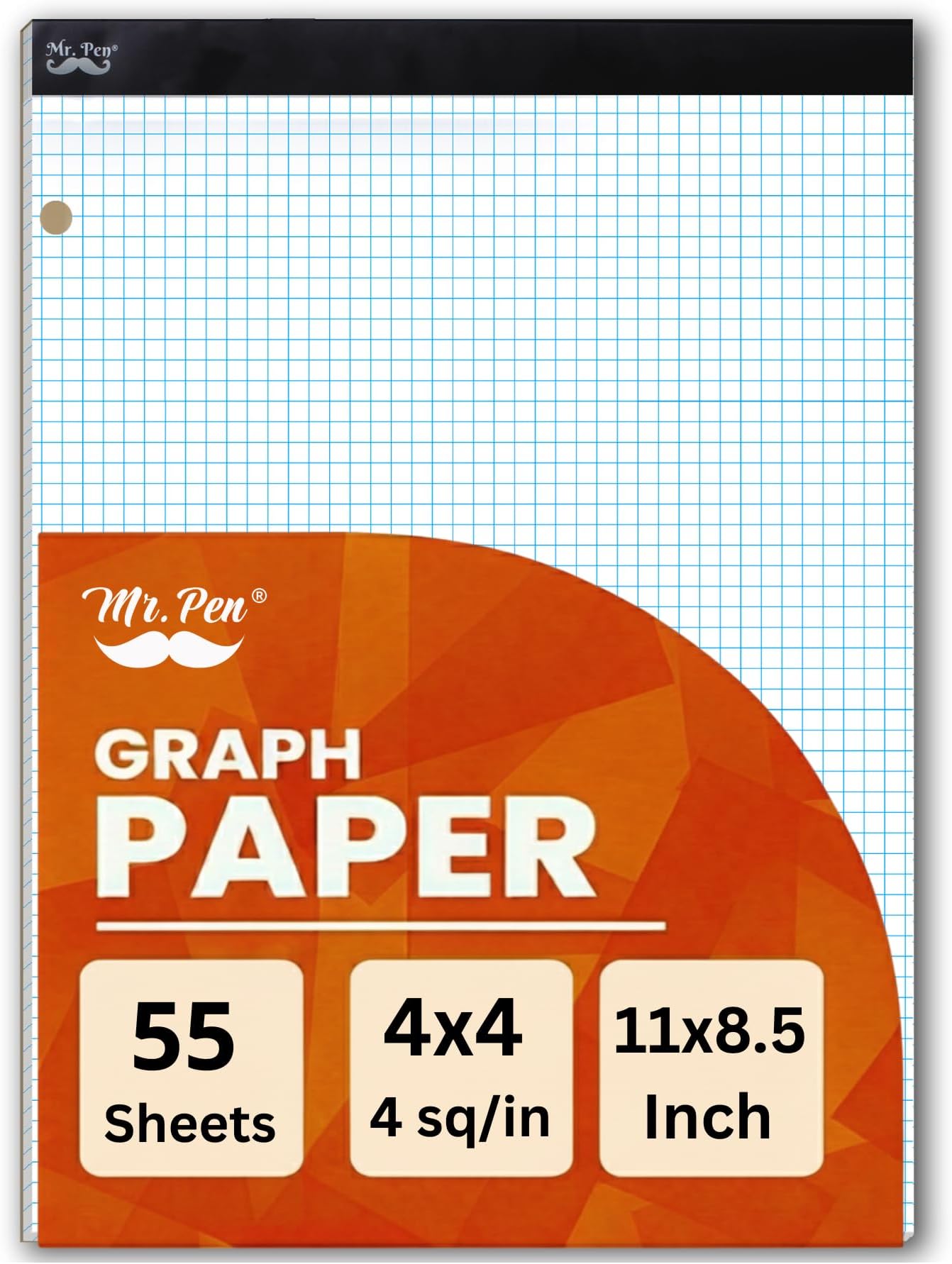 Graph Paper, 8.5"x11", 55 Sheets, 4x4 (4 Squares Per Inch), 3-Hole Punched, Math Graph Paper Pad, Computation Pads, Back to School Supplies