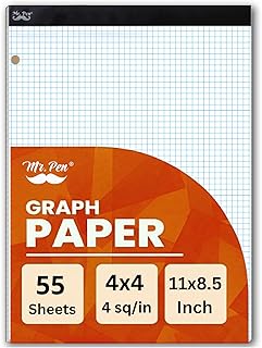Mr. Pen- Graph Paper Pad 11"x8.5", 4x4 Quad-Ruled Graph Paper, 4 Squares per Inch, Grid Paper Pad, 3-Hole Punched, 11 Inch x 8.5 Inch, 55 Sheets, White