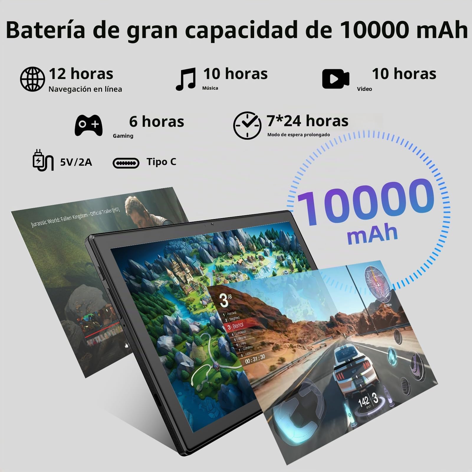 EagleSoar 2025 Última Tableta Android 14, Tablet 10 Pulgadas 12GB ROM+128GB RAM (Expansión de 1TB), Tablet con Procesador Octa-Core, 10000mAh, Doble Banda 2.4/5G WiFi, 1280x800 FHD IPS-Gris