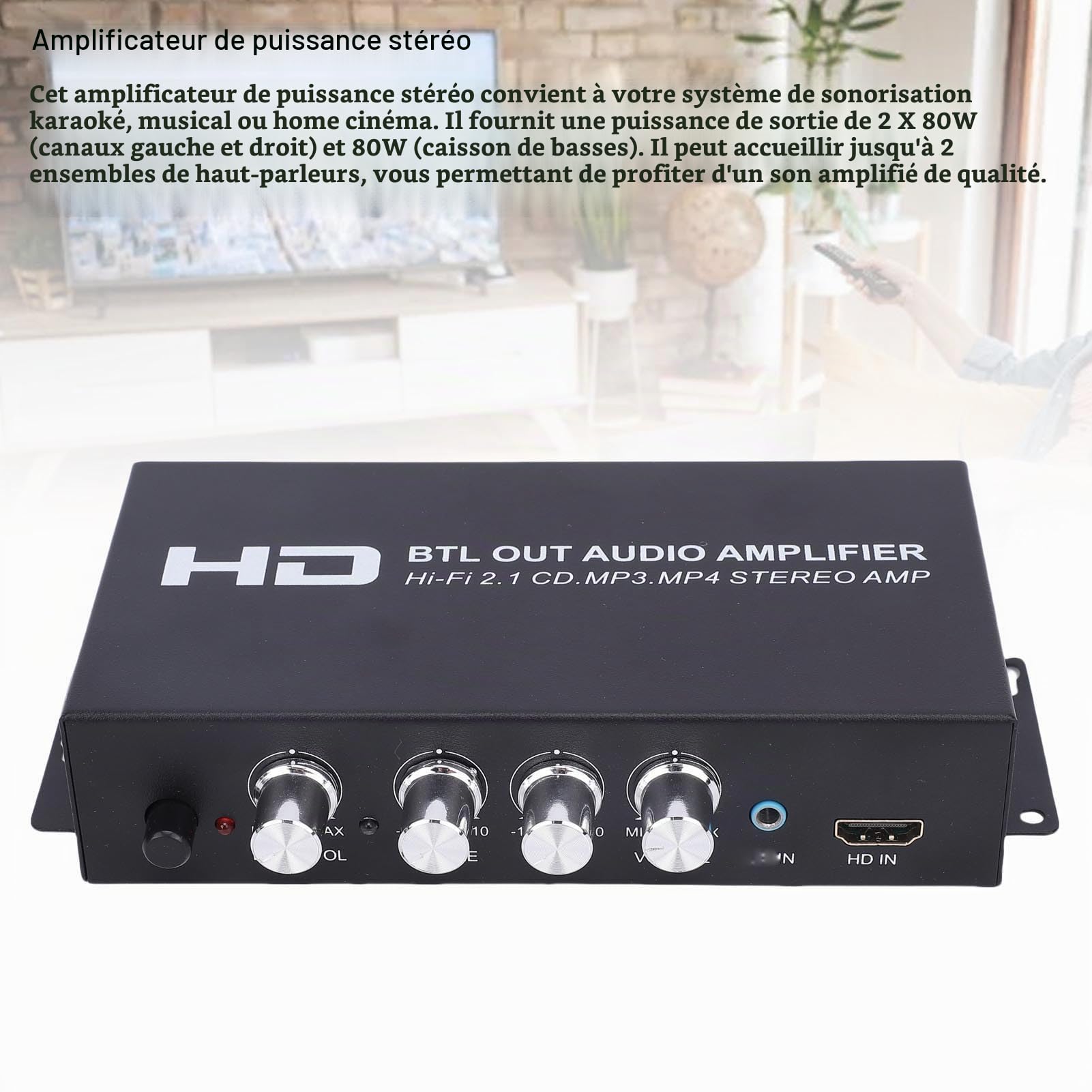 Annadue Amplificateur Audio Stéréo HiFi M045, Double Canal, Bluetooth, Compatible avec Entrées HDMI/RCA/AUX, Prise UE