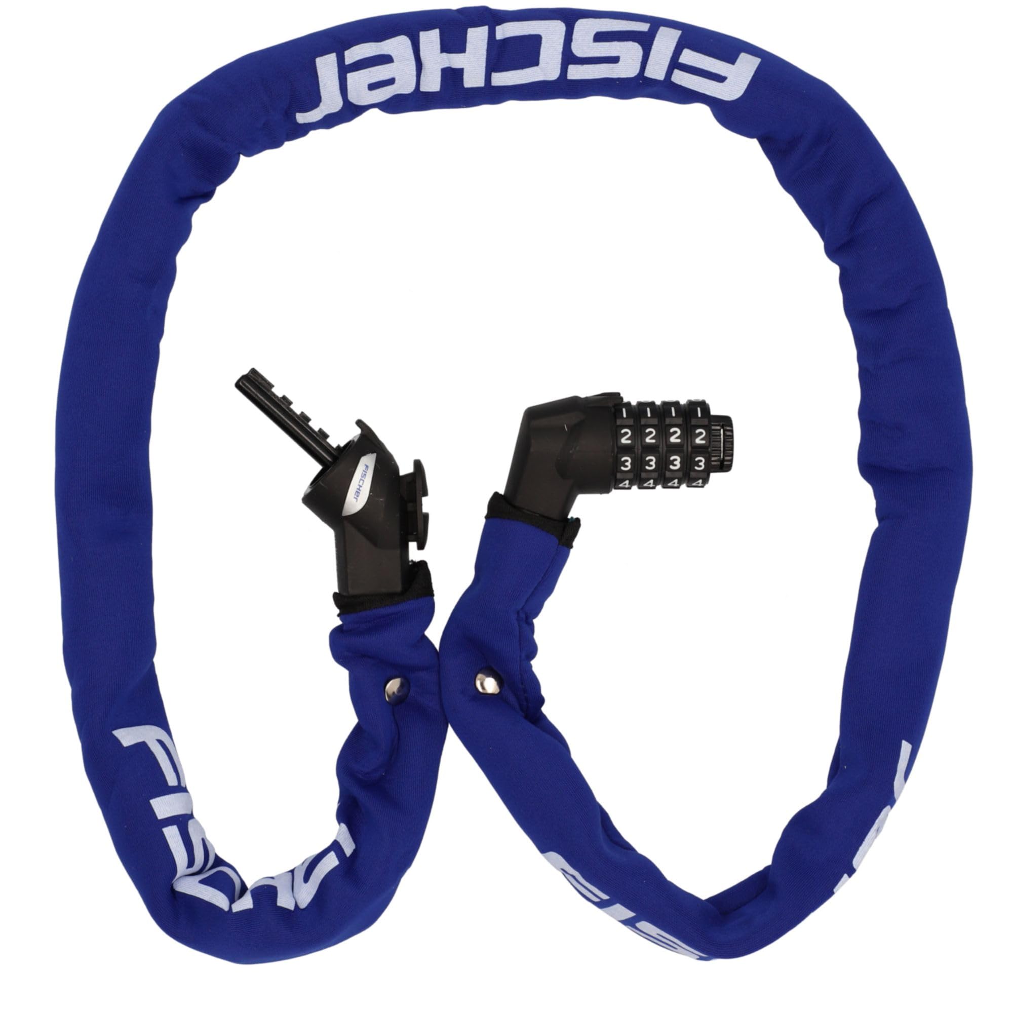 FISCHER Candado antirrobo para bicicleta de neopreno con cerradura de combinación, alta seguridad para bicicletas y bicicletas eléctricas, color azul, longitud: 130 cm