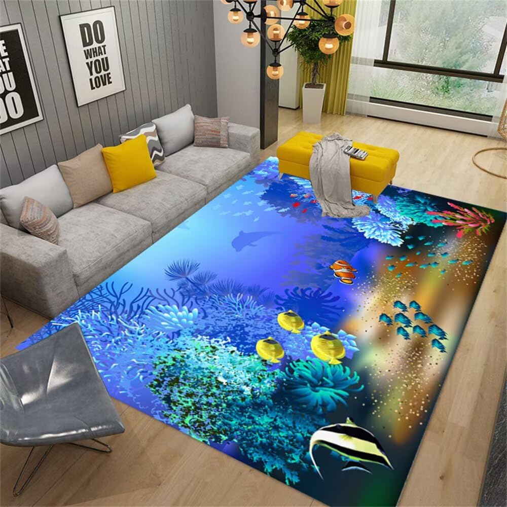 Grand tapis de salon rectangulaire bleu 60x120 cm doux pour enfant