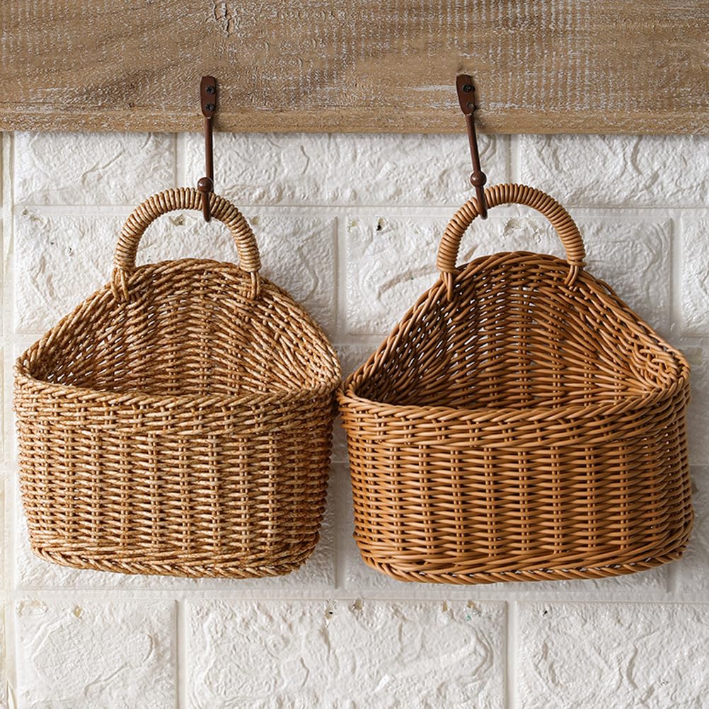 Panier de rangement en rotin à suspendre - Panier à fleurs en osier tissé pour pommes de terre, magazines, articles divers, oignons, taille