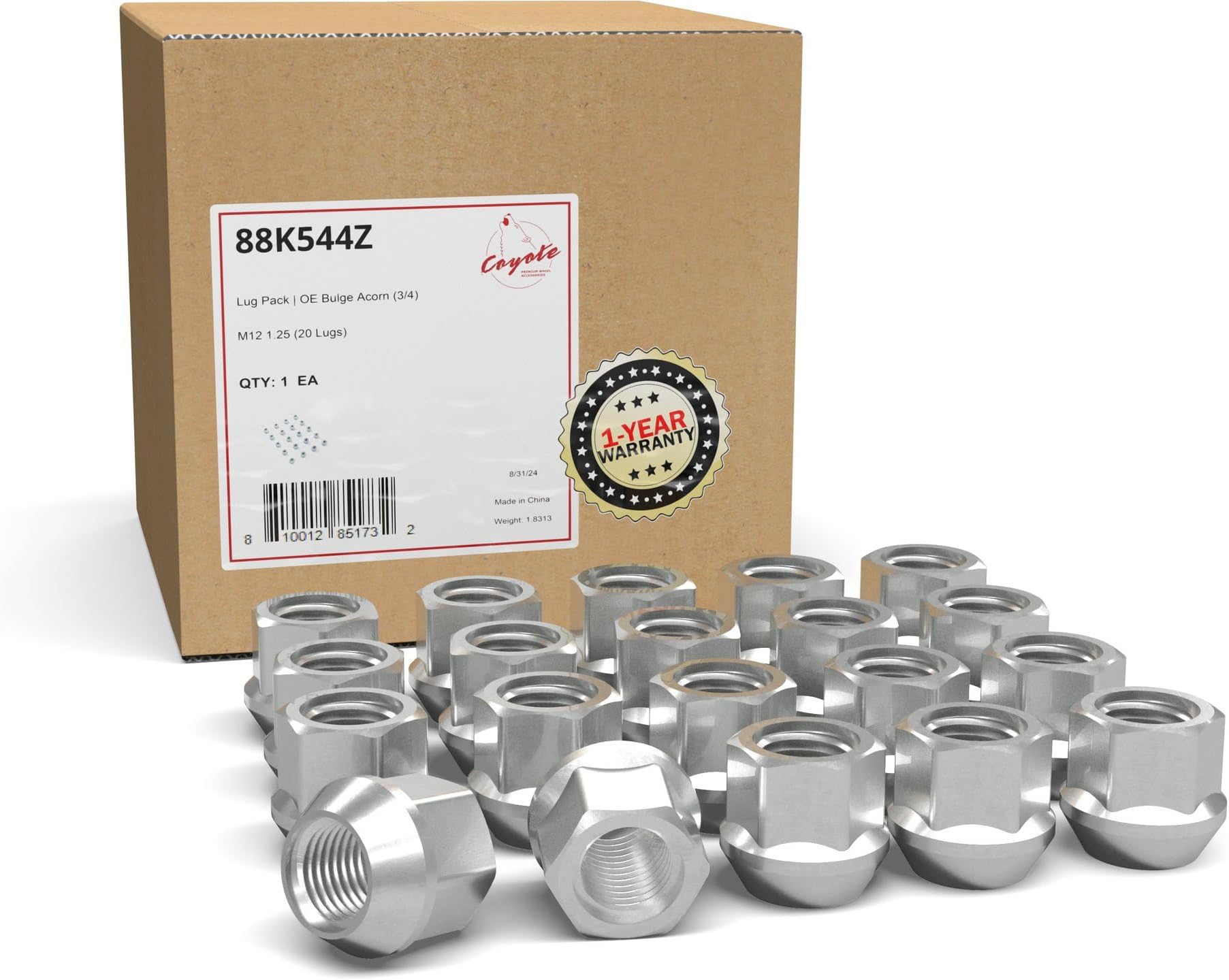Wheel Accessories Parts 20 Pcs M12x1.25 12x1.25 Thread Open End Bulge Acorn 21mm 0.84" Long Lug Nuts Zinc 3/4" 19mm Hex Fits Most Subaru Pass Cars - OEM Steel and Aftermarket Wheels