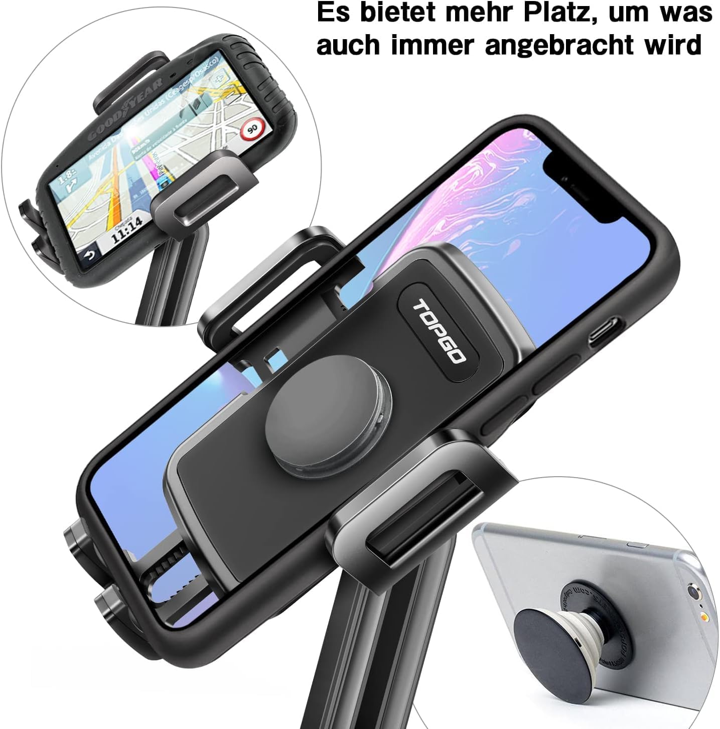 TP-TD-03 Cup Holder Phone Holder, [No Shaking & Stable & Adjustable Pole] Car Cup Holder Phone Mount, Cell Phone Cradle for iPhone 14, Samsung and More Smart Phone(Black),11 inch