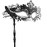 Coddsmz Masquerade Mask with Stick Venetian Mask Mardi Gras Decorations for Womens Halloween Costume Mask