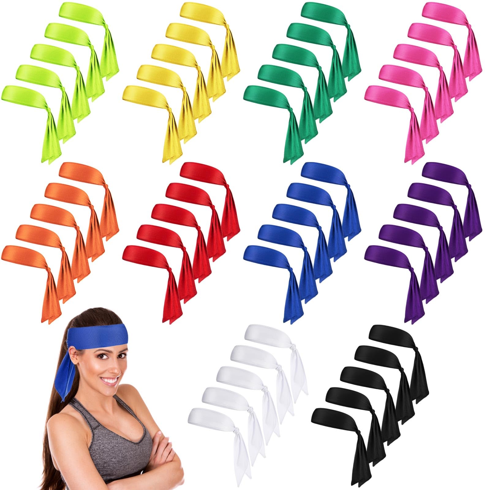 Hiboom 50 fasce per la testa da uomo e da donna, ninja, karate, atletica, per sport, basket, tennis, corsa, allenamento