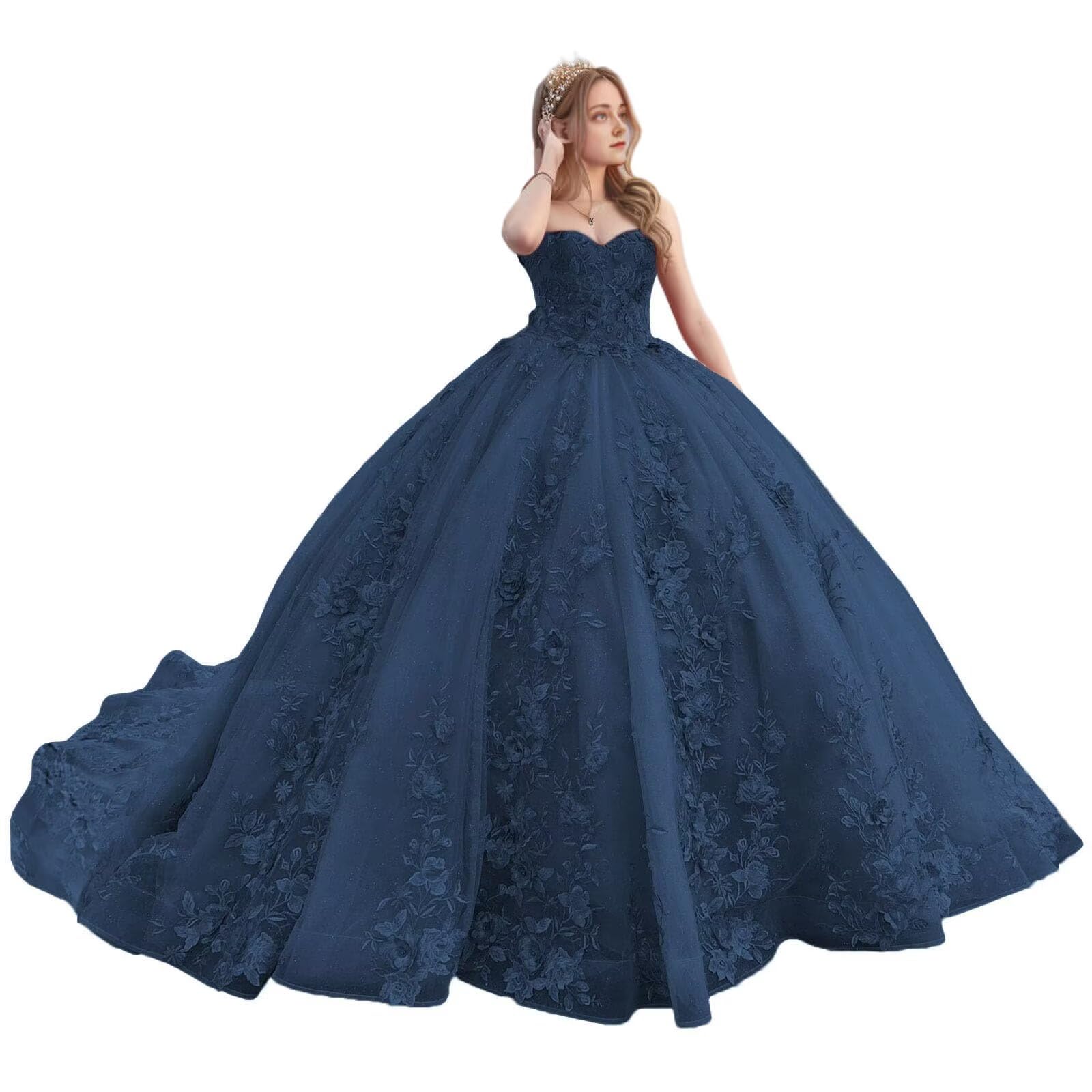 Women's Strapless Quinceanera Ball Gown Puffy Tulle Long Formal Evening Party Pegeant Gowns for Sweet 16 Dresses