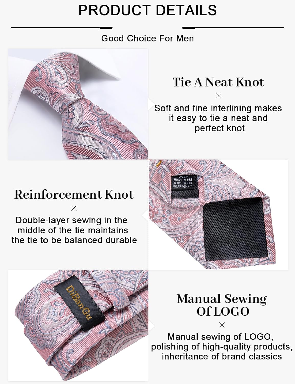 DiBanGu Paisley Ties for Men Silk Necktie and Pocket Square Cufflinks Tie Clip Set Woven Classic Mens Tie for Wedding Party - Image 5