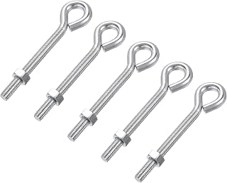 uxcell M6x60mm Eye Hooks Screws Bolts Kit, 5pcs Carbon Steel Hanger Eyelet Hooks Screw with Hex Nuts for Metal Hook, Wood Terminal Ring Hooks