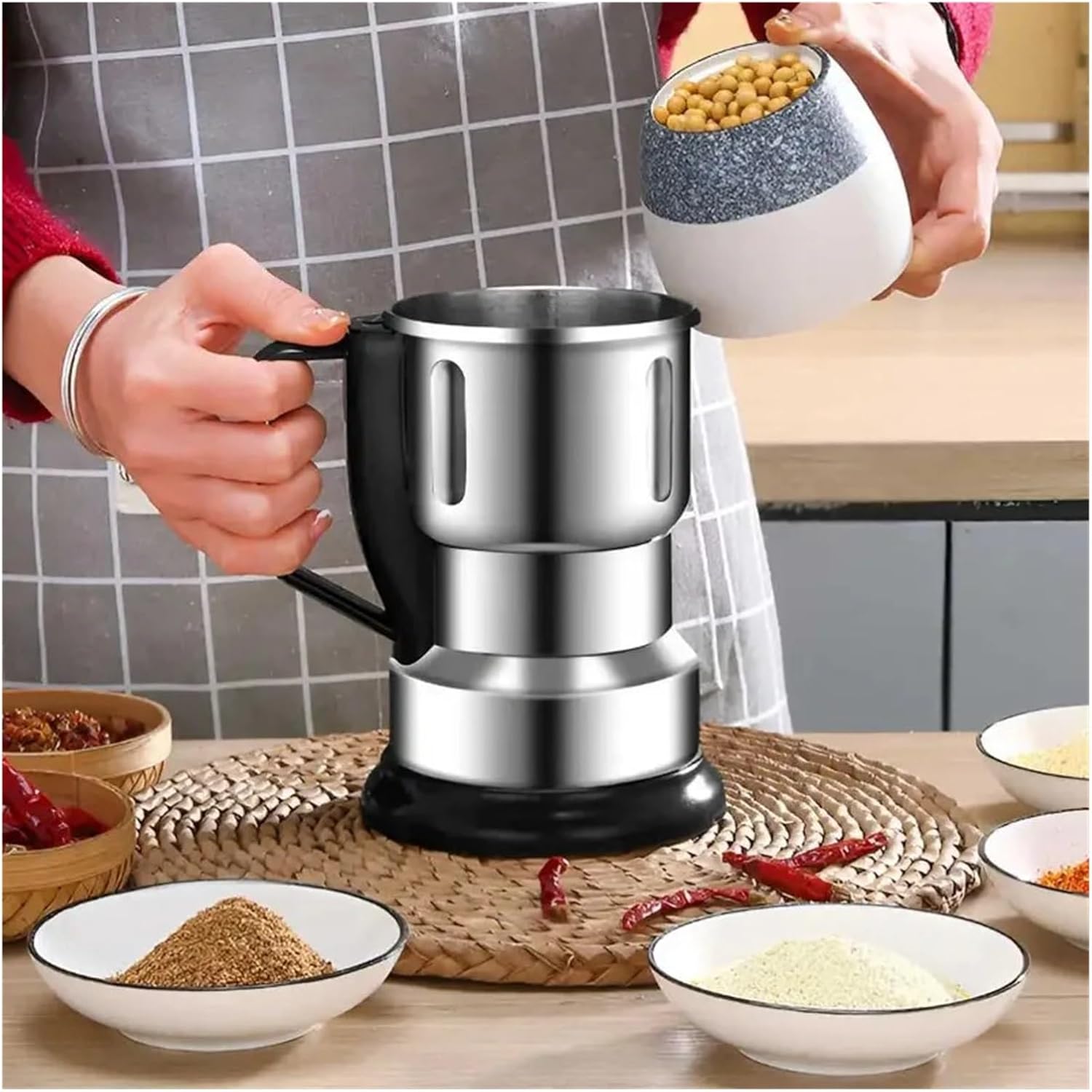 Electric Coffee Grinder, 200W Multifunctional Grinder for Nuts, Beans, Spices & Grains, Coffee Bean Chopper Machine for Home Kitchen Camping, EU Plug