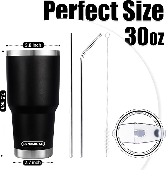 DS 30 oz Black Tumbler with Straw and Lid Insulated Travel Coffee Mug