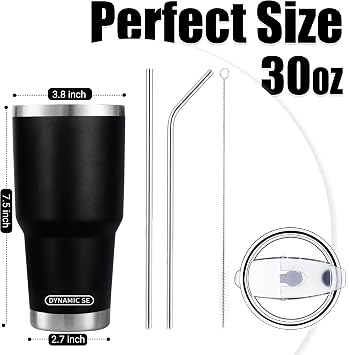 DS 30 oz Black Tumbler with Straw and Lid Insulated Travel Coffee Mug