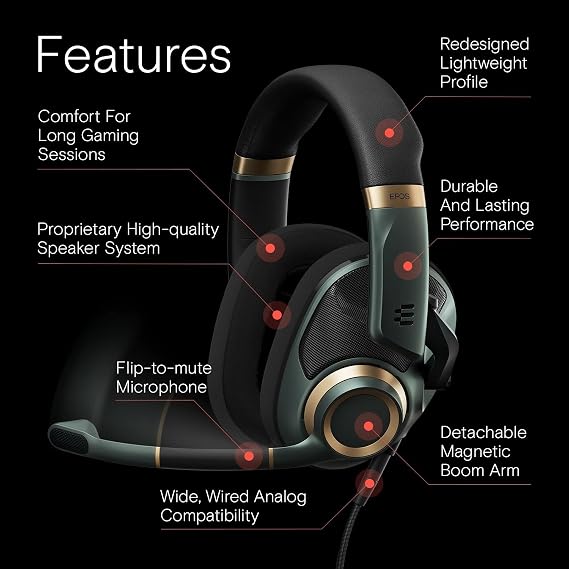 EPOS H6Pro Open Acoustic Gaming with Mic Immersive Sound, Lightweight Comfort, and Durable Design Works with Xbox, PS4/PS5 & PC/Windows Green | Open-Back Soundstage, Detachable Lift-to-Mute Mic, Wired Pc and Ps and Xbox and Switch, 309 G, Includes Pc and Console Cables