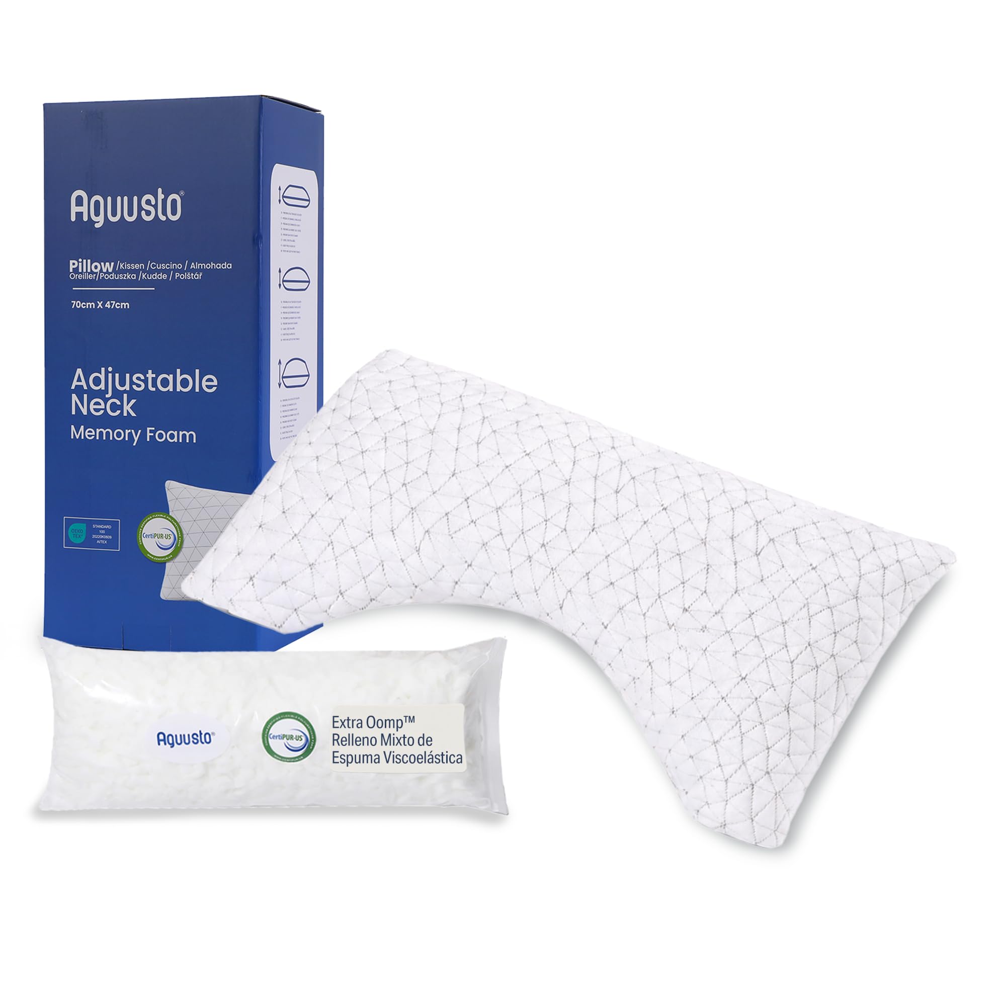 Almohada para Dormir de Lado Hombro Premium – Viscoelástica, Ergonómica, Ajustable en Altura y Firmeza, Rellenable, Funda Transpirable y Lavable (90cm Individual/King Size)