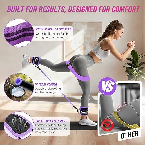 Miniatura 3 de WOQQW Bandas de resistencia de tobillo con puños y bandas para glúteos para mujer, juego de bandas de resistencia de tela para entrenamiento de