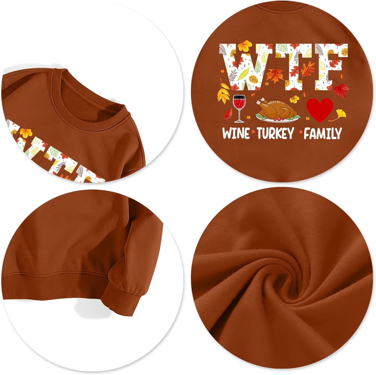 Thanksgiving Sweatshirts for Women: Turkey Graphic Tee Shirts Fall Long Sleeve Crew Neck Oversized Pullover Tops - Image 5