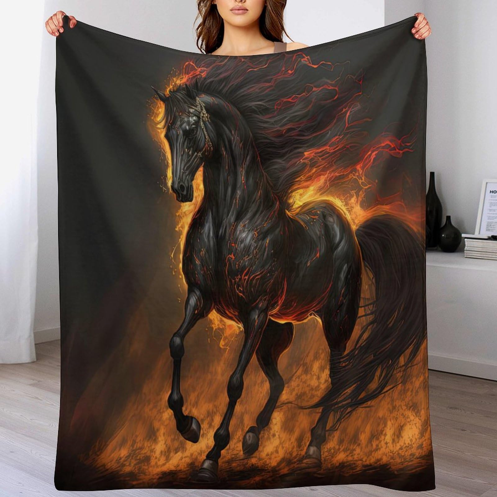 Plaid cheval noir contre le froid couverture polaire légère 130x180