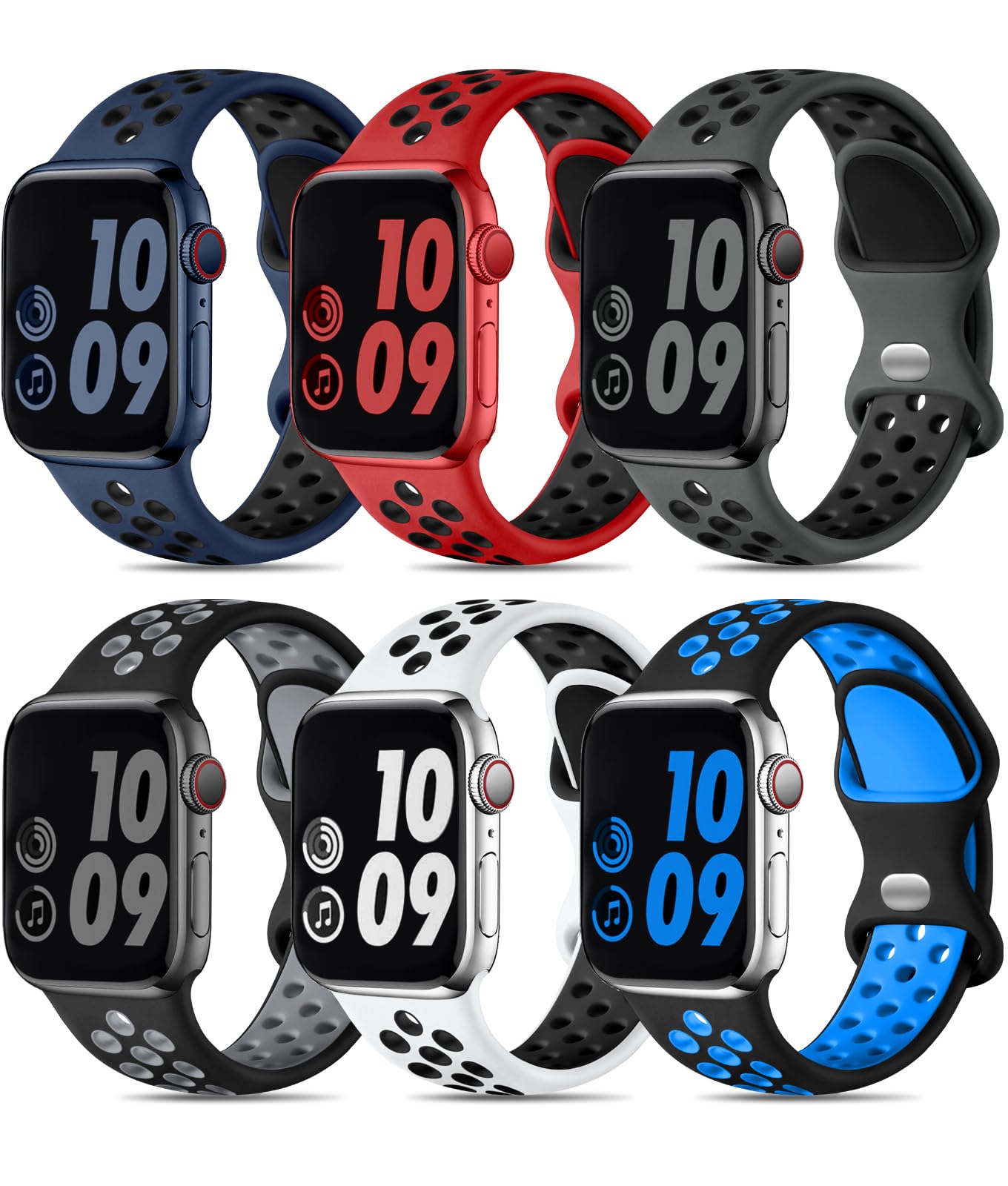 Kompatibel mit Apple Watch Armband 44 mm, Serie 7 Band 45 mm, 41 mm, iWatch Bänder 44 mm, 42 mm, 40 mm, 38 mm, SE Serie 6, 5, 4, 3, 2, 1, Herren, Damen, 6 Stück, wasserdicht, atmungsaktiv