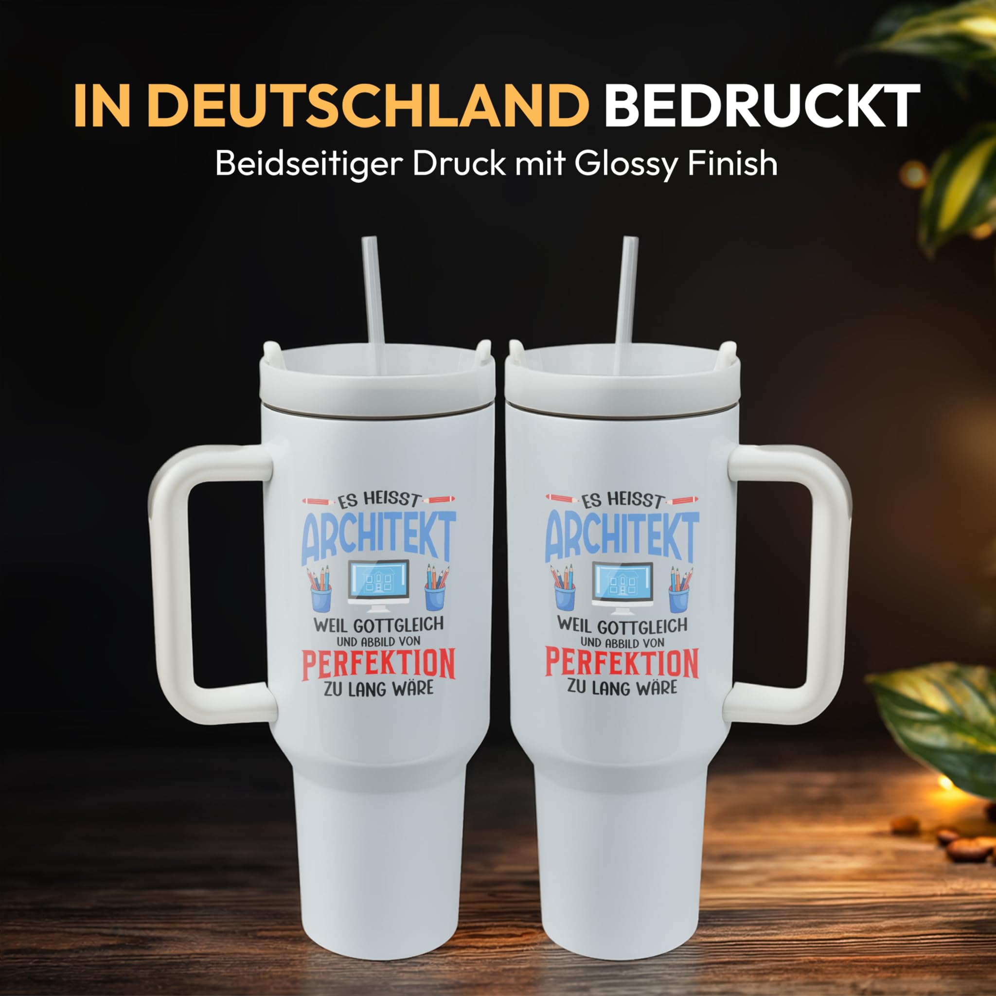 XXL Thermobecher für Architekten & Bauzeichner – Lustiges Geschenk zum Geburtstag, Abschied & Weihnachten – Edelstahl Trinkflasche, Weiß mit Architekt Spruch (WIEDERVERWENDBAR)