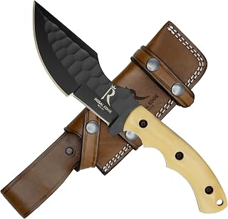 Fixed Blade Knife – 10” Handmade Tracker Hunting Knife with Camel Bone Handle & Leather Sheath, Full Tang 1095C High Carbon Steel Survival Knives for Camping, Hunting & Outdoor Use